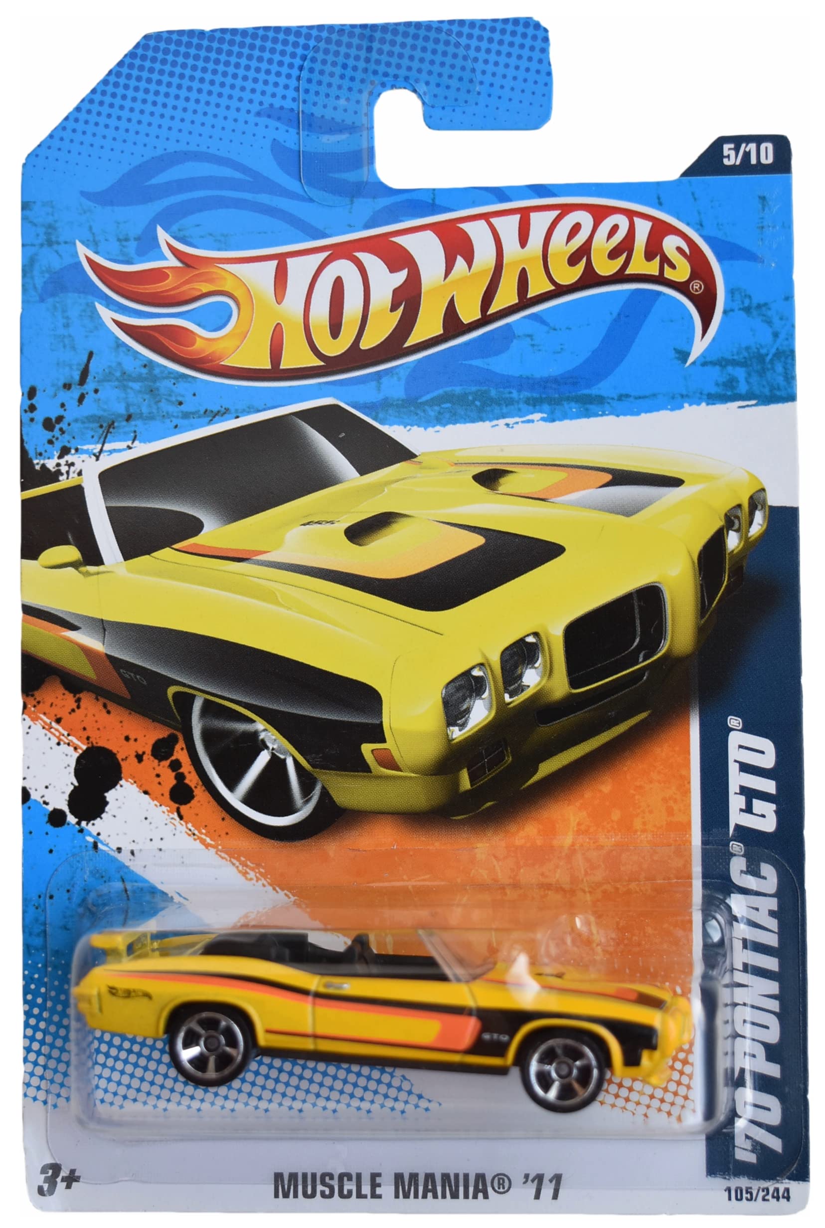 Hot Wheels 1:64 Scale '70 Pontiac GTO, Yellow Muscle Car, Die-Cast Car Model, Ages 3+