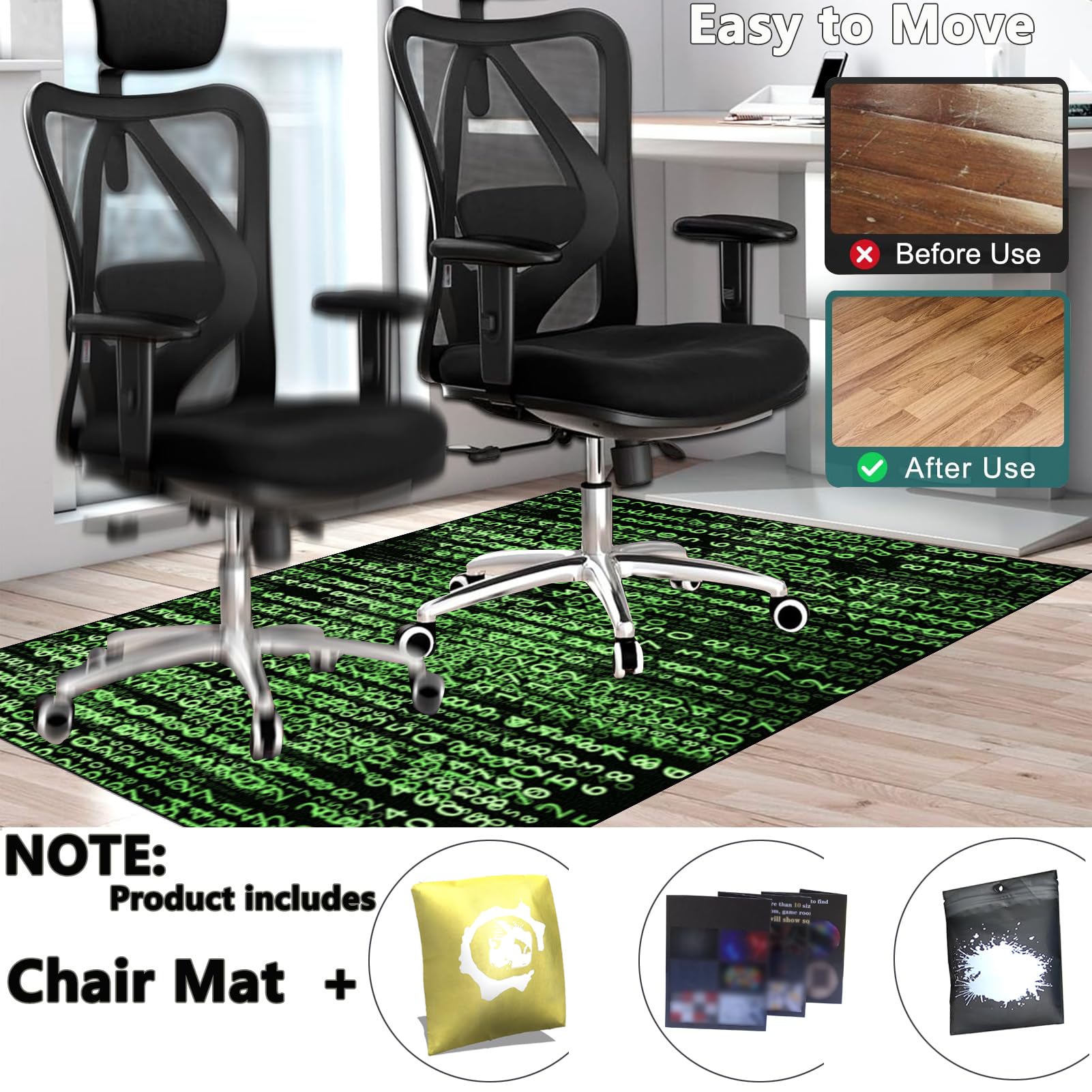 Tapis Chaise Gaming Antidérapant 140 x 160 cm, Tapis sous Chaise de Bureau, Tapis de Protection de Sol pour sols durs, Tapis pour Fauteuil, Tapis de Sol Bureau, Tapis Protection Sol Chaise Bureau
