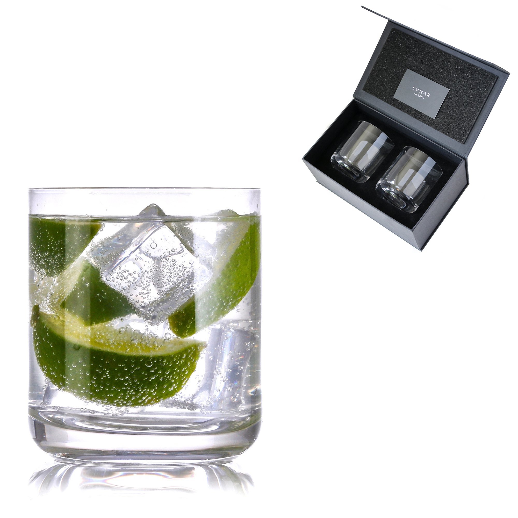 Gin and Tonic Crystal Glasses by Lunar Oceans, Set of 2, Luxury Gift Set