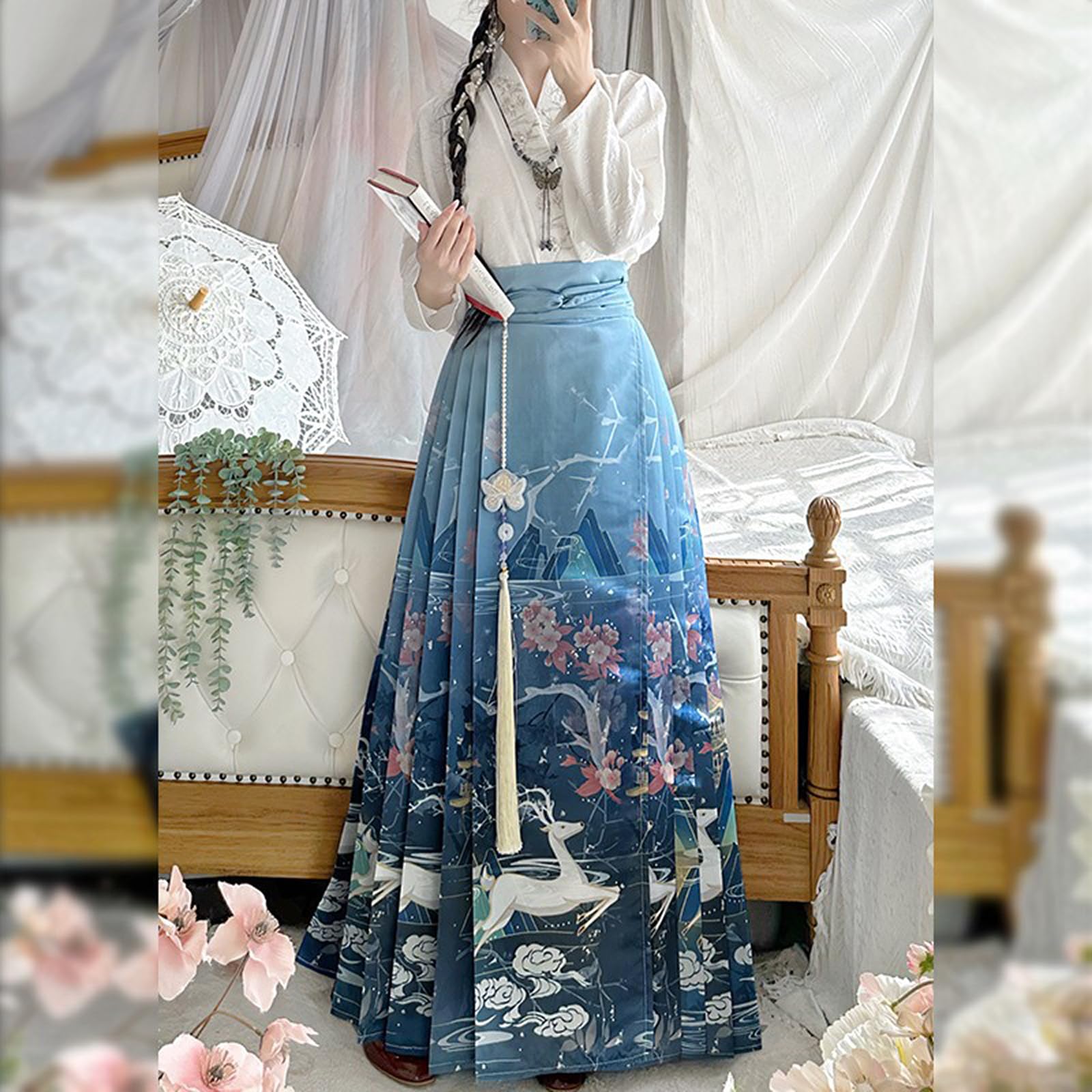 Amazon.co.jp: 漢服 中華服 コスチューム スカート 2点セット に刺繍