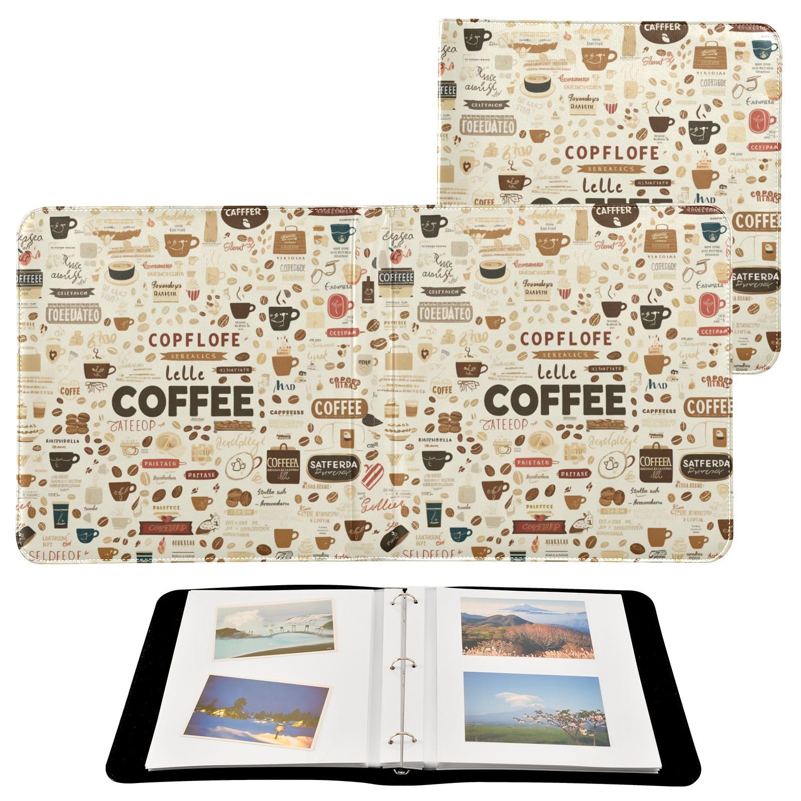 Kigai Cafe Pattern Photo Album Self Adhesive Scrapbook Album Leather Cover DIY Picture Scrap Book with 20 Adhesive Sheets, 11.8x24x0.8 inch