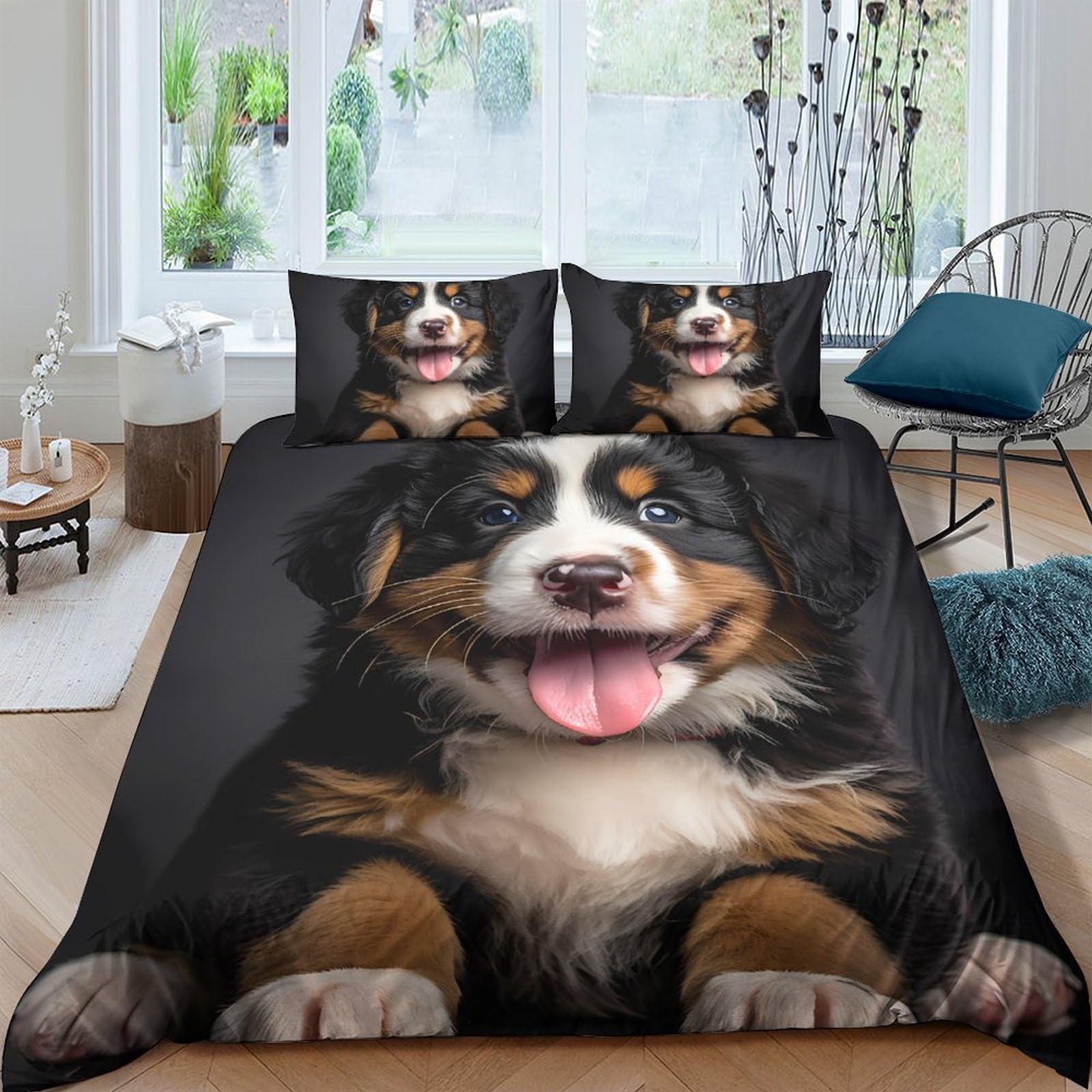 Ctjqhvkz Style-2 3D Printed Bernese Mountain Dog Fitted Sheet Microfiber Soft Breathable Puppy Pattern Bed Cover For Bedroom Guest Room Mattress Protection Single（135X200cm）