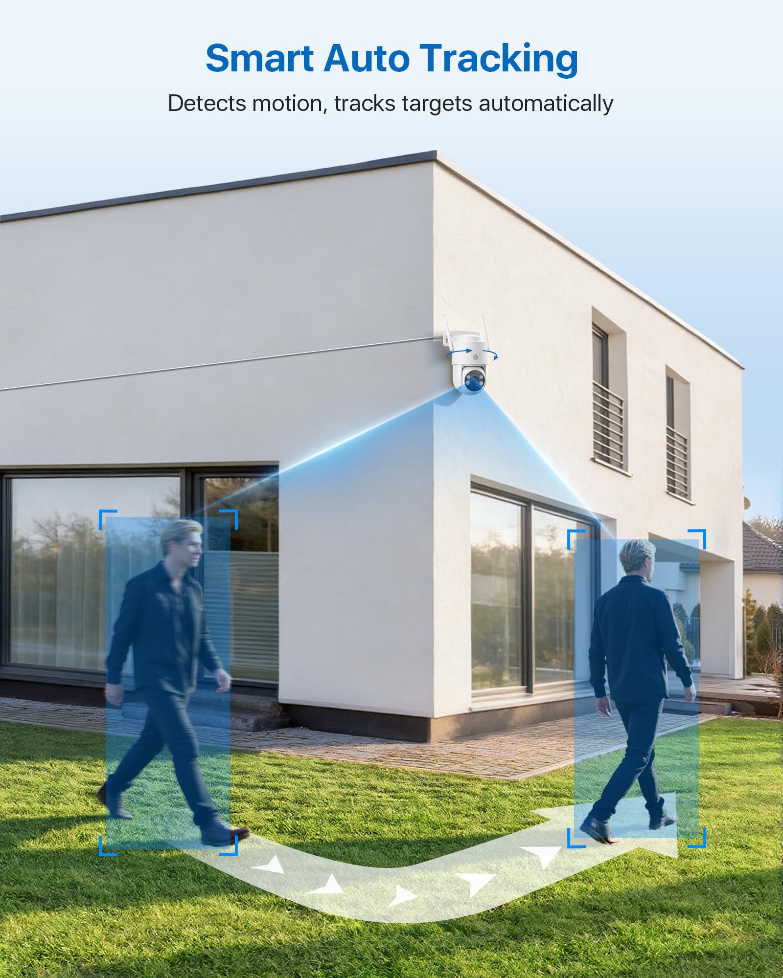 2K Cámara Vigilancia WiFi Exterior 360° PT, Cámara IP Vigilancia de Seguridad, Seguimiento Automático, Alarma Luz y Sonido, Visión Nocturna Color, Audio Bidireccional, 2,4/5 GHz, IP66 (4 pack)