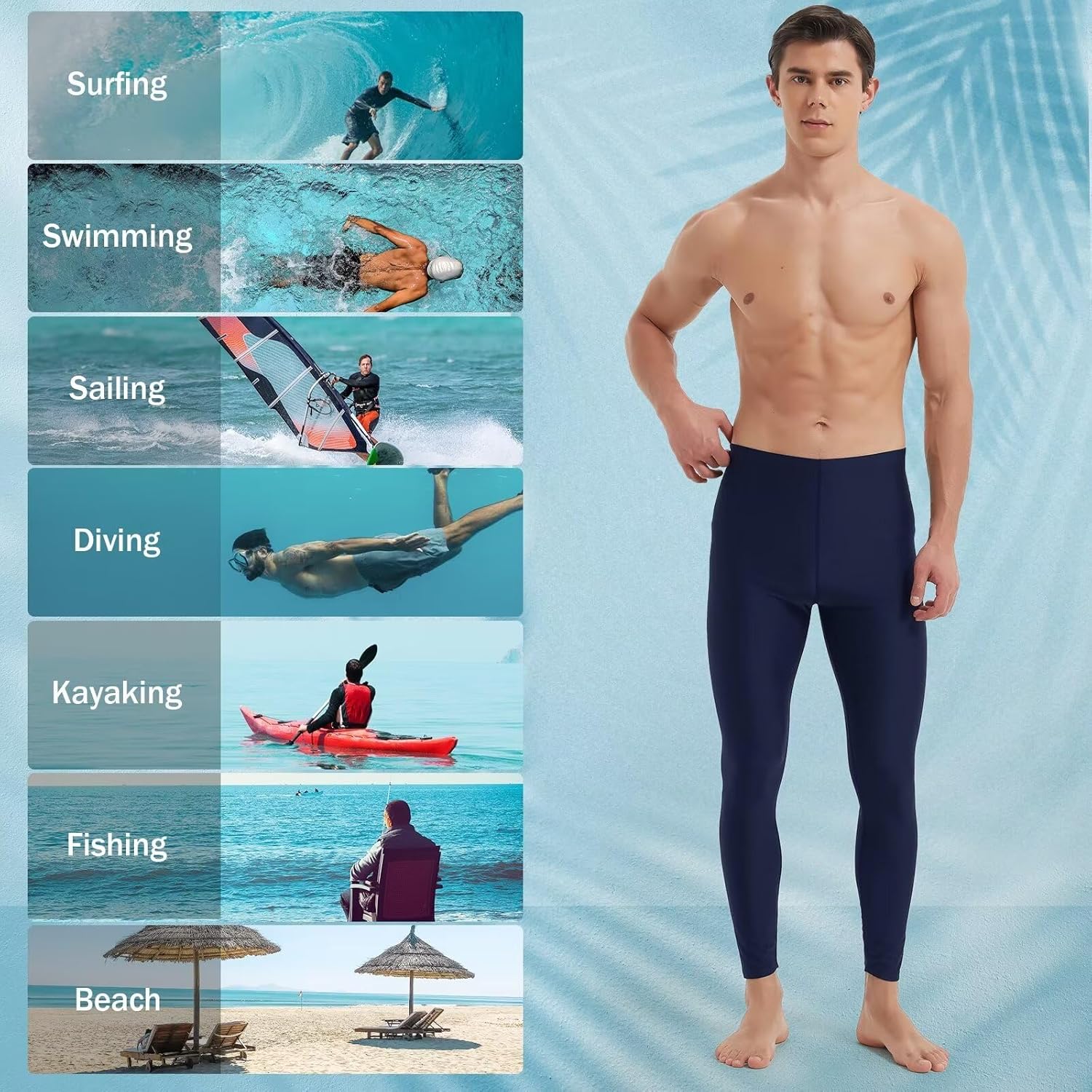 Mens Swim Pants Long UV Sun Protection Swim Tights Surf Water Leggings Rash Guard Swimming Pants Quick Dry - Image 6