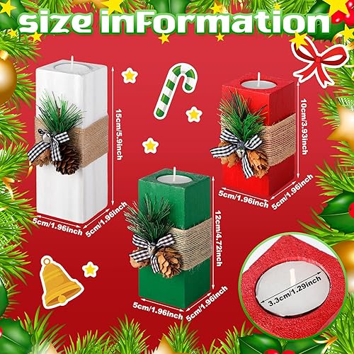 Miniatura 3 de 3 portavelas de Navidad con velas de madera, candelabros de Navidad, candelabros de madera votiva roja, blanca y verde, para decoración de centro de