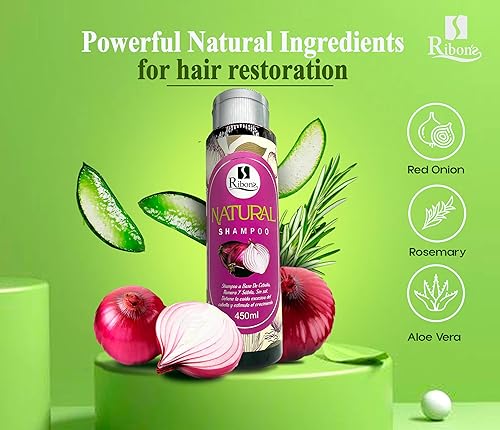 Miniatura 2 de RIBON'S Champú de cebolla, aloe vera y romero - Tratamiento natural para el crecimiento del cabello para la caída del cabello - Sin sulfato, sin