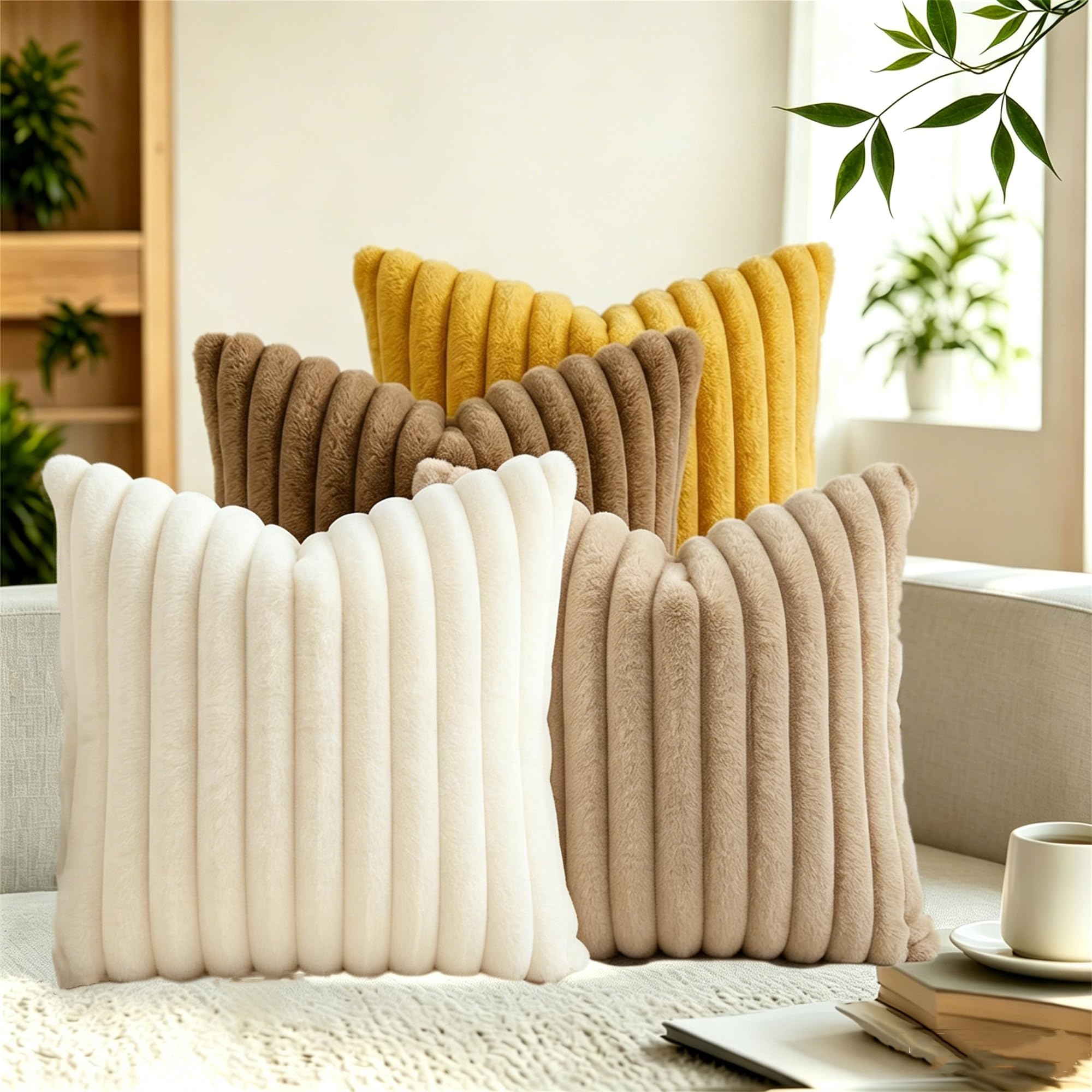 Housses de coussin fausse fourrure de style bohème à rayures verticales
