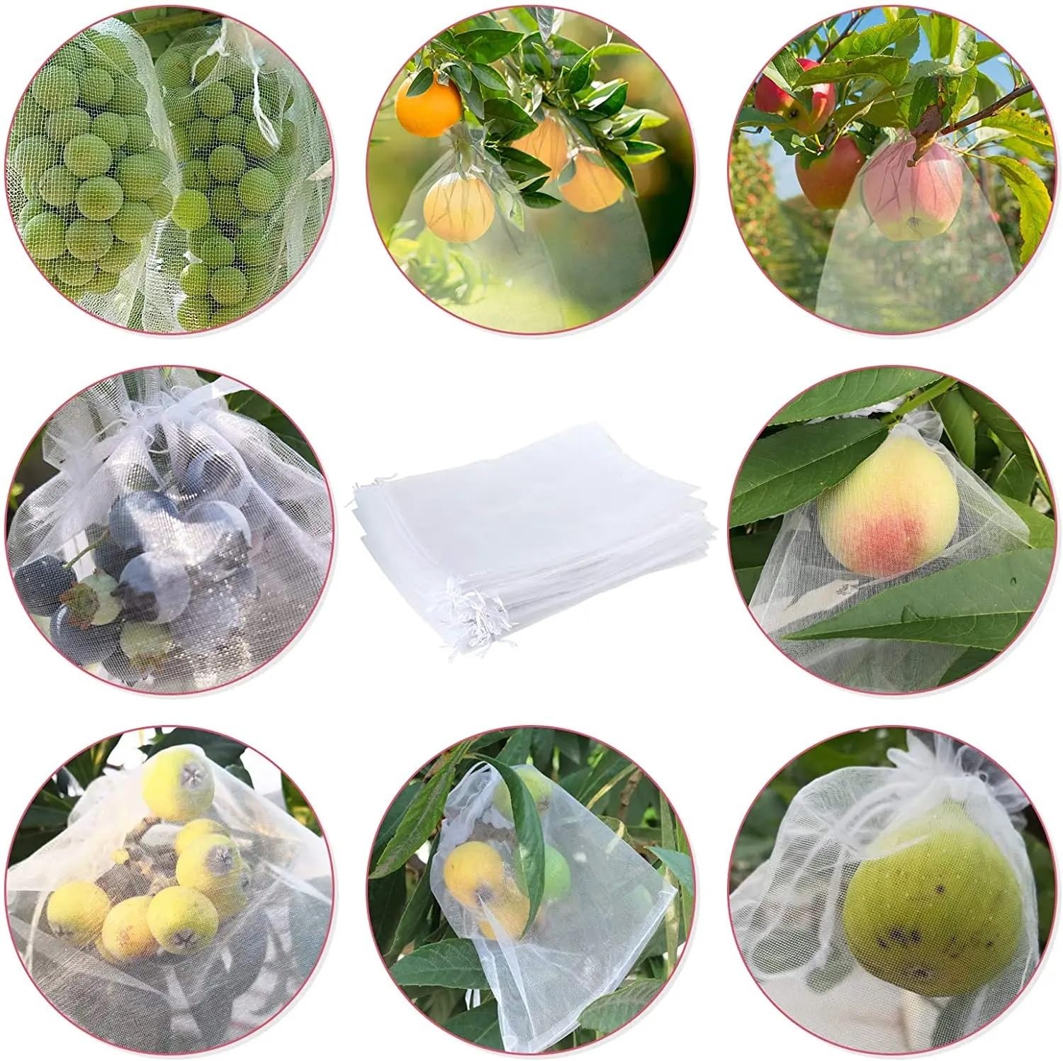 Bolsas para Uvas En Parra 100 Uds Bolsas de protección Frutas Red for Control plagas Uvas antipájaros Malla jardín Cultivo UVA Gran tamaño(White,30 x 40CM)