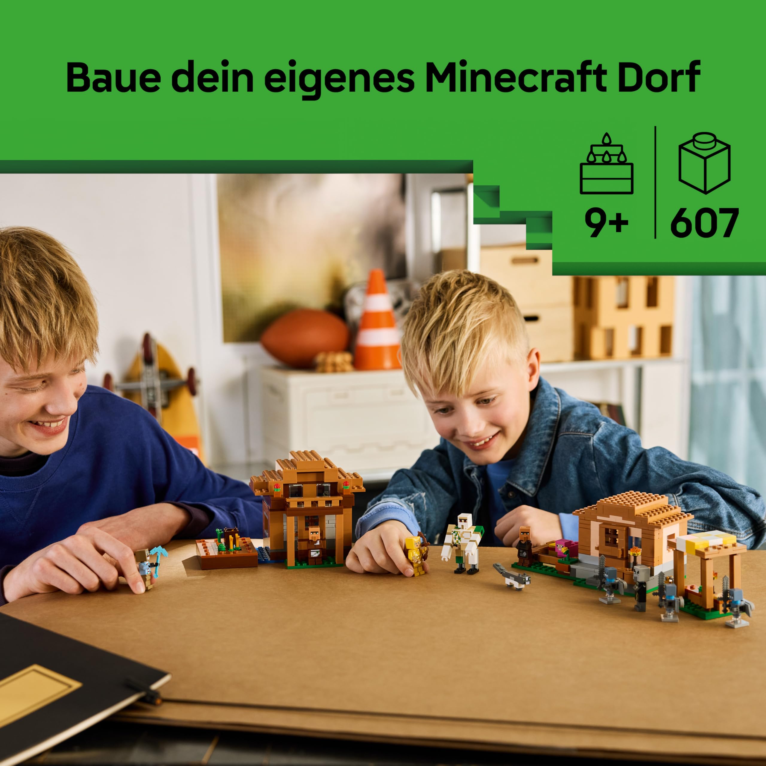 LEGO Minecraft Angriff des Magiers auf das Dorf - Modell mit Garten - 11 Figuren inkl. Maurer & Eisengolem - Zimmerdeko für Kinder - Gaming Geschenk für Jungen, Mädchen und Fans ab 9 Jahren - 21596