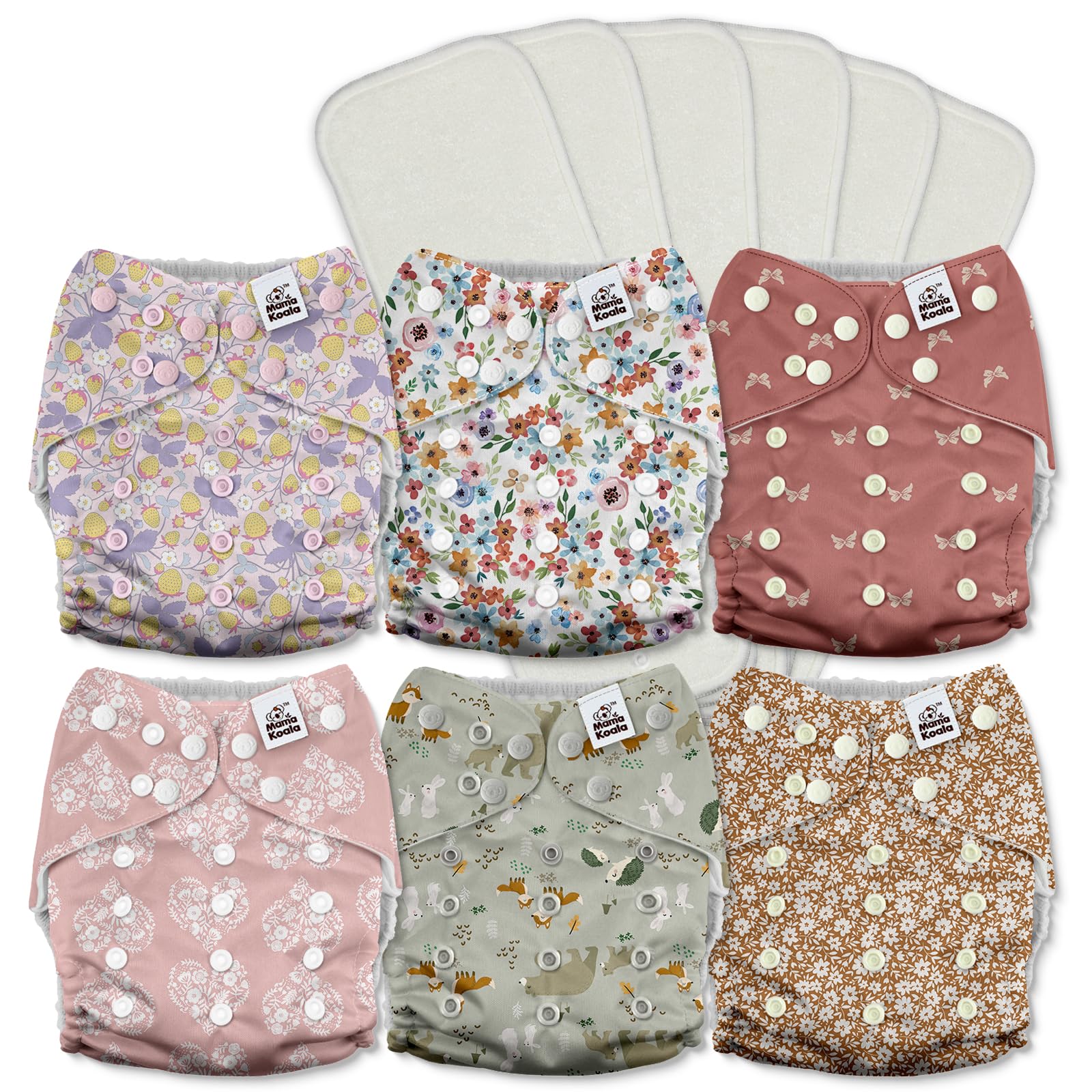 Mama Koala 3 0 Pocket Cloth Diapers for Babies with AWJ Lining 6 Pack with 6 5-Layer Natural