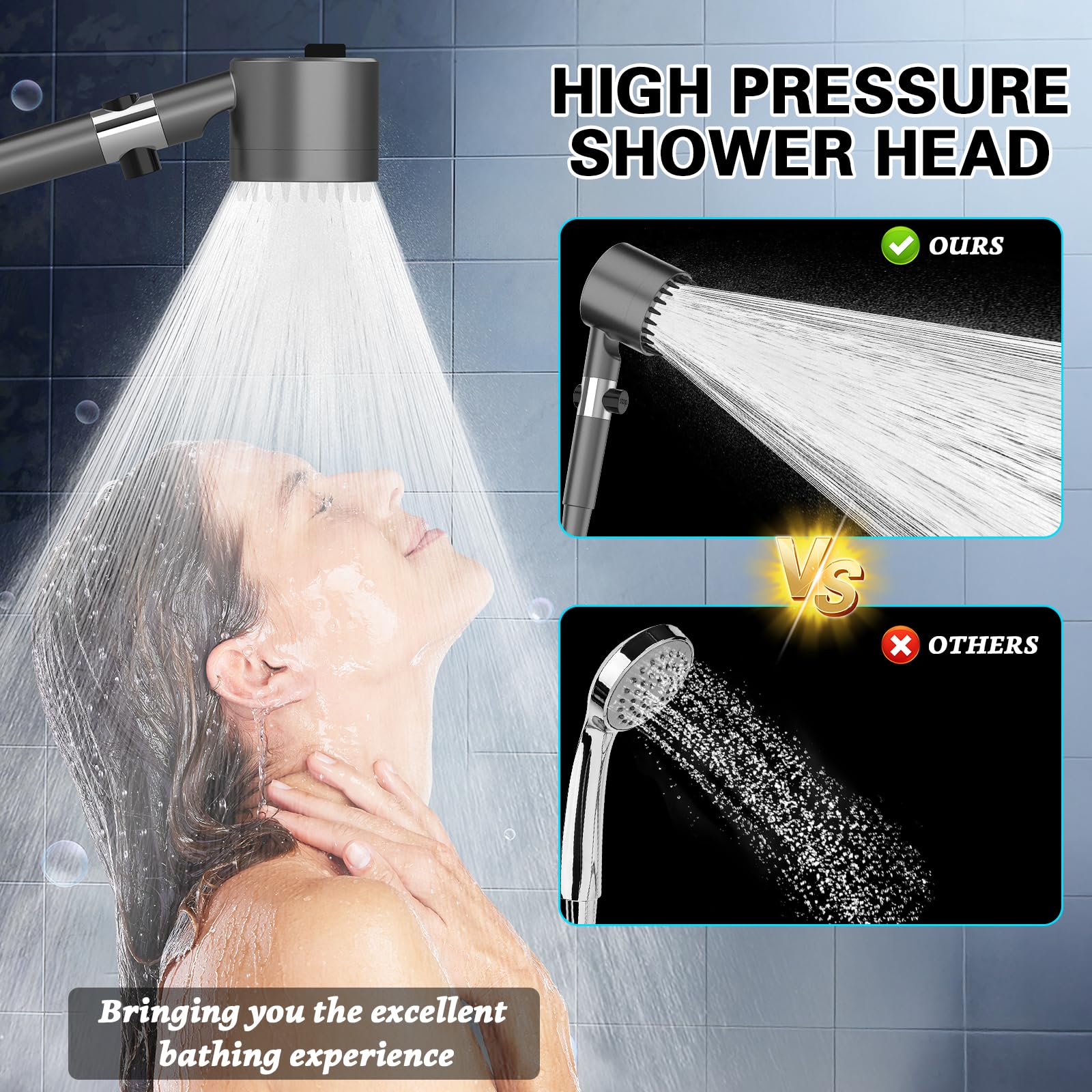 FLUPEYA Filtered Shower Head with Handheld, High Pressure Shower Heads 3 Spray Mode with ON/OFF Switch, Power Wash for Bathroom Cleaning, Shower Head with Filters Prevents Dry Skin and Damaged Hair