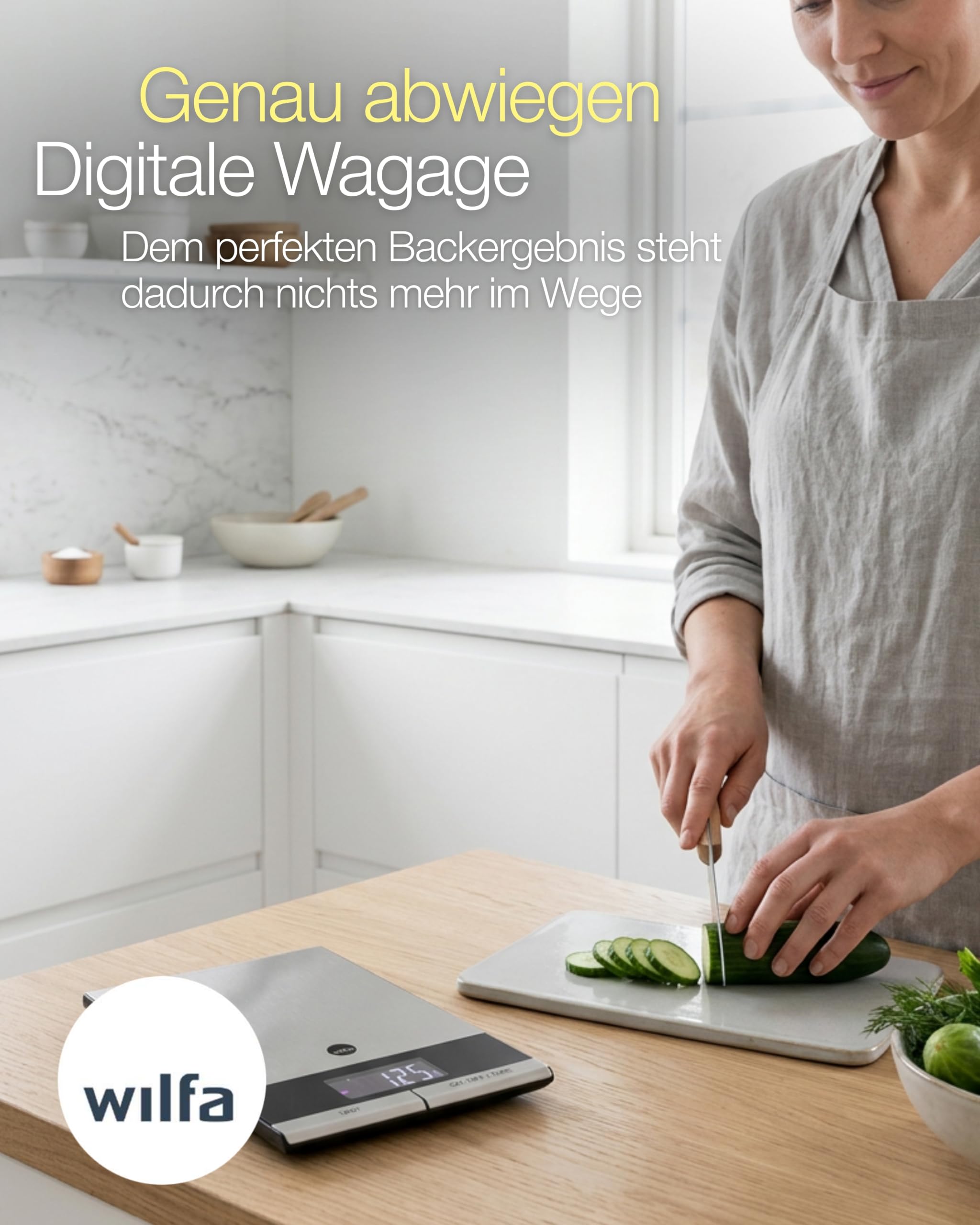 Wilfa GRAM STÅL Küchenwaage – digitale Waage aus rostfreiem Edelstahl – 1 Gramm Intervalle – 5kg Maximalbelastung, silber