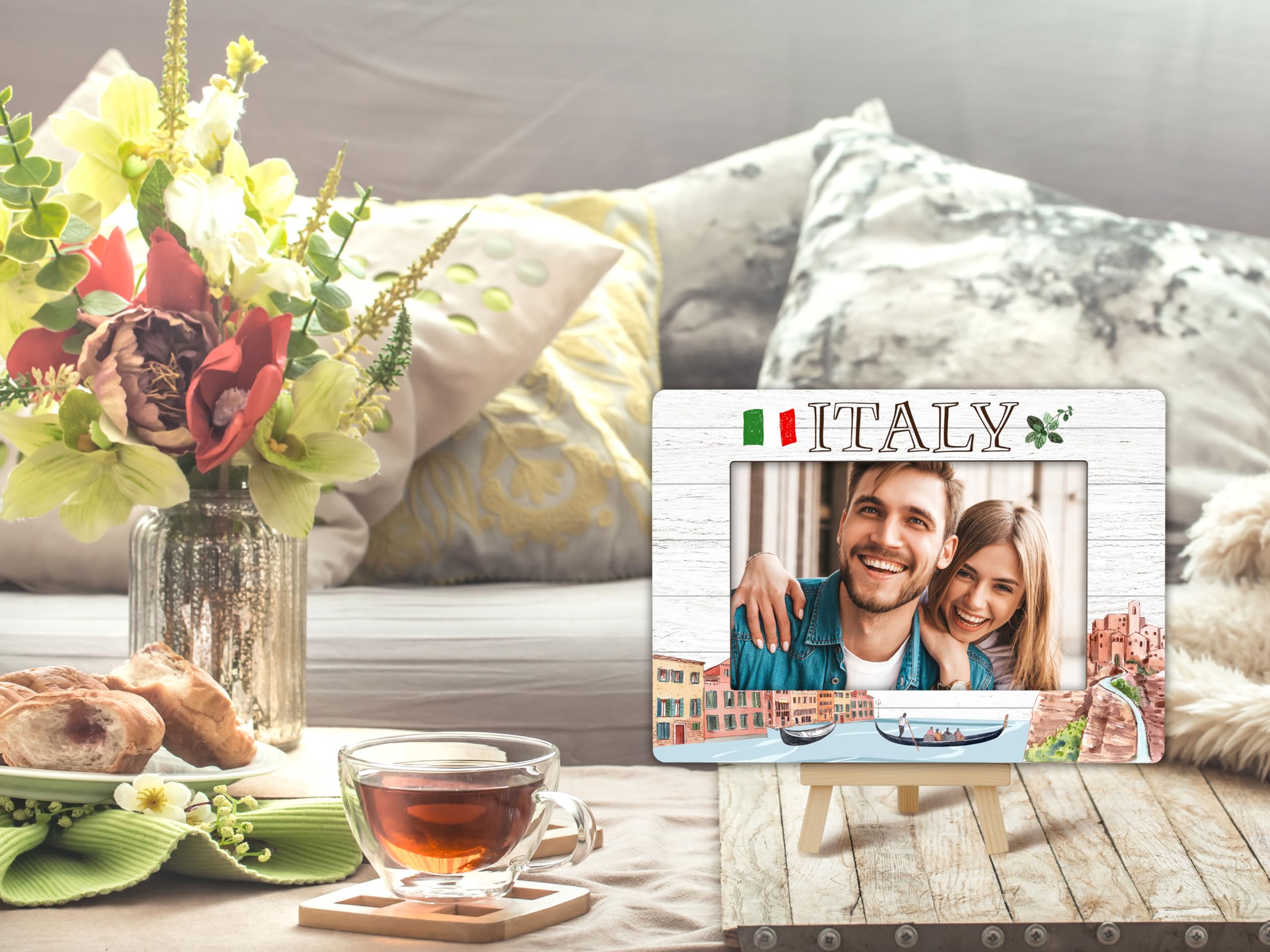 Fbitey Italy Wooden 4x6 Photo Frame - Travel Themed, Cartoon Sketch Of Italian Architecture, With Easel - View #2