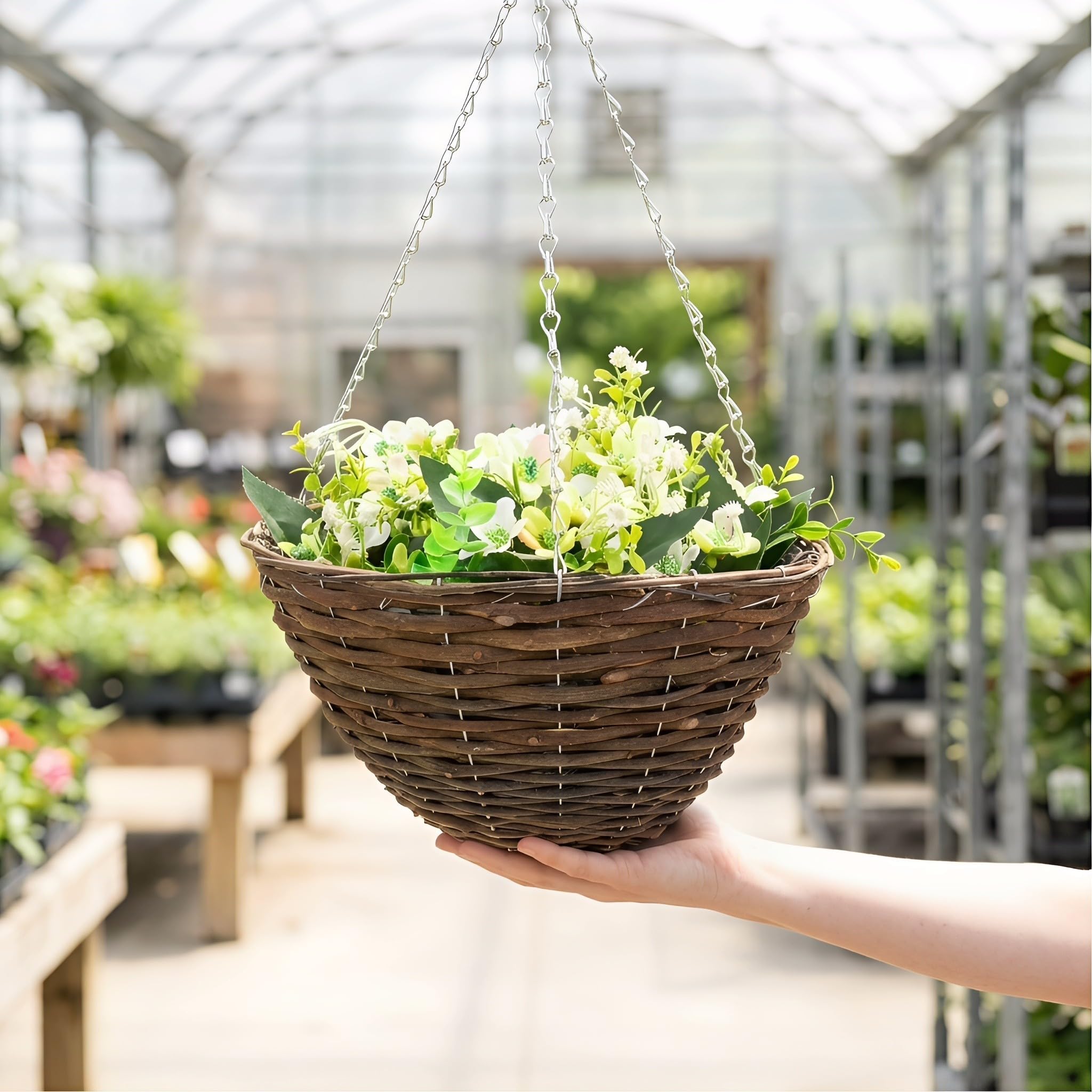 Homoyoyo 2 Unidades Maceta Colgante Tejida de Ratán y Metal para Flores y Cactus, Decoración Elegante para Interior y Exterior, Cesta Colgante Artesanal Simple y Resistente