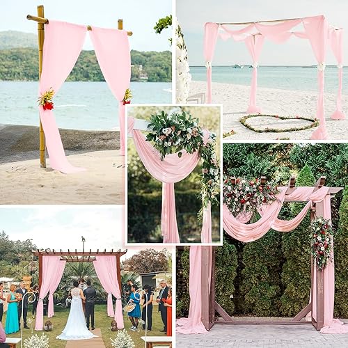 Miniatura 5 de 4 paneles de tela para arco de boda, 28 x 20 pies, cortinas de arco de boda de gasa rosa para decoración de arco de boda, cortinas de techo,