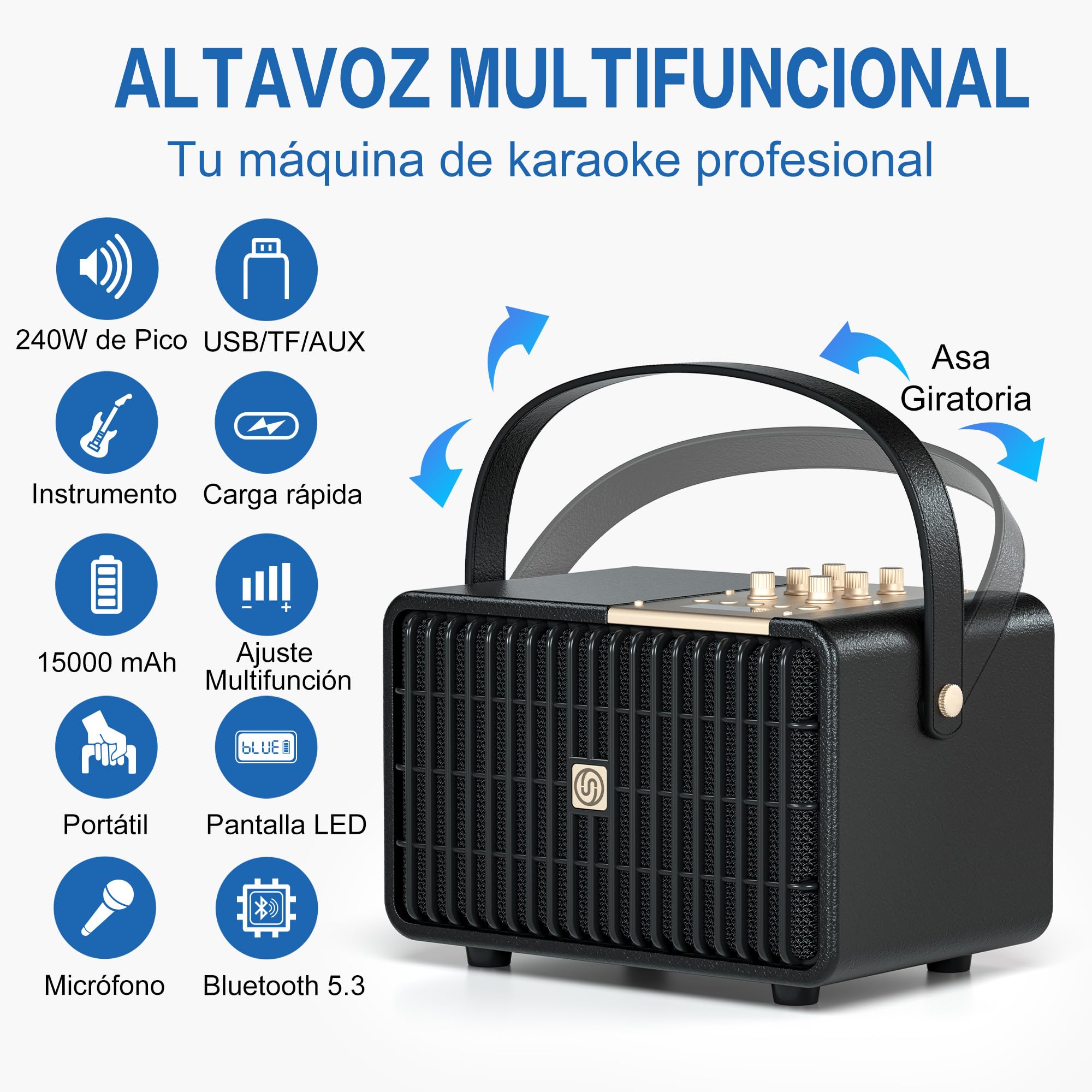 SUPNIU Altavoz Bluetooth portátil 240W Máxima Altavoz inalámbrico (Negro)