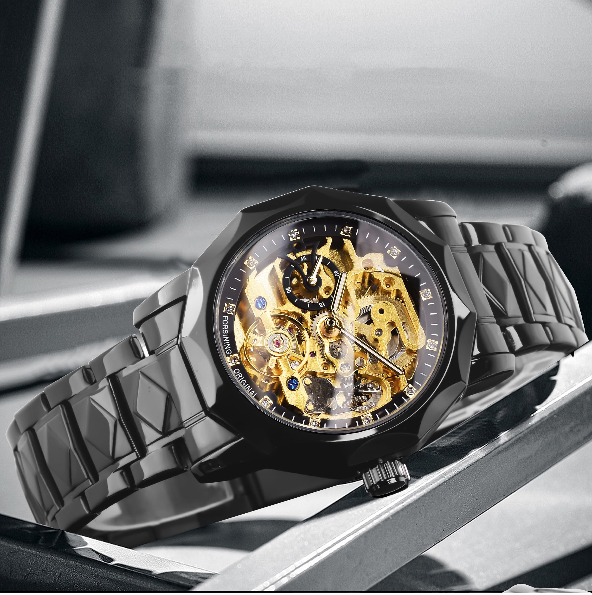 Tourbillon Design Orologio da polso da uomo analogico automatico in acciaio inossidabile