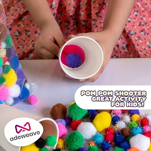 Miniatura 5 de Adeweave 1000 pompones surtidos, suaves y esponjosos, suministros de manualidades multicolor para artes y manualidades en una caja reutilizable,