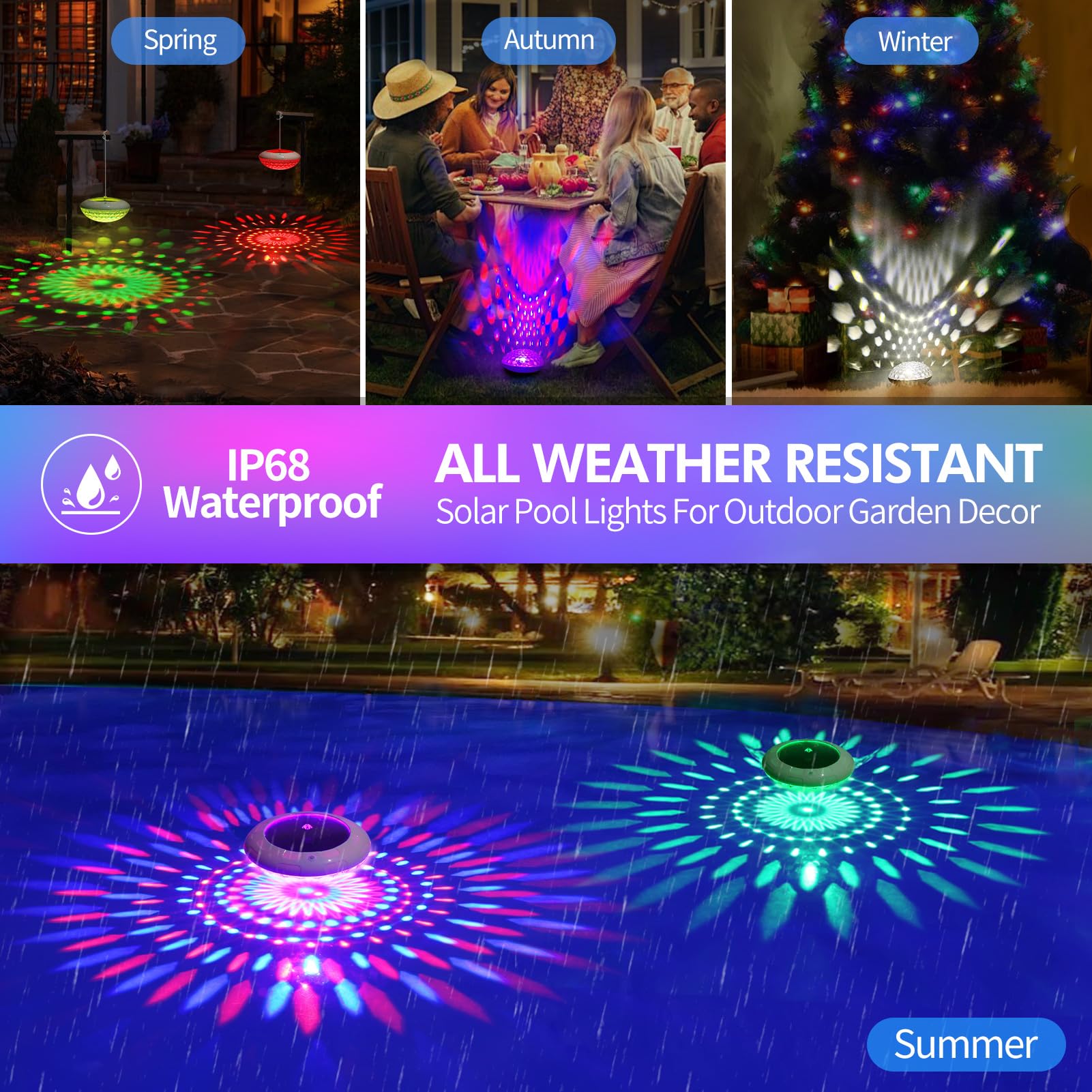 Lampes flottantes de piscine avec télécommande, 16,5 cm, lumières solaires RVB changeant de couleur qui flottent avec 9 éclairages dynamiques, étanche IP68 à suspendre pour décoration de