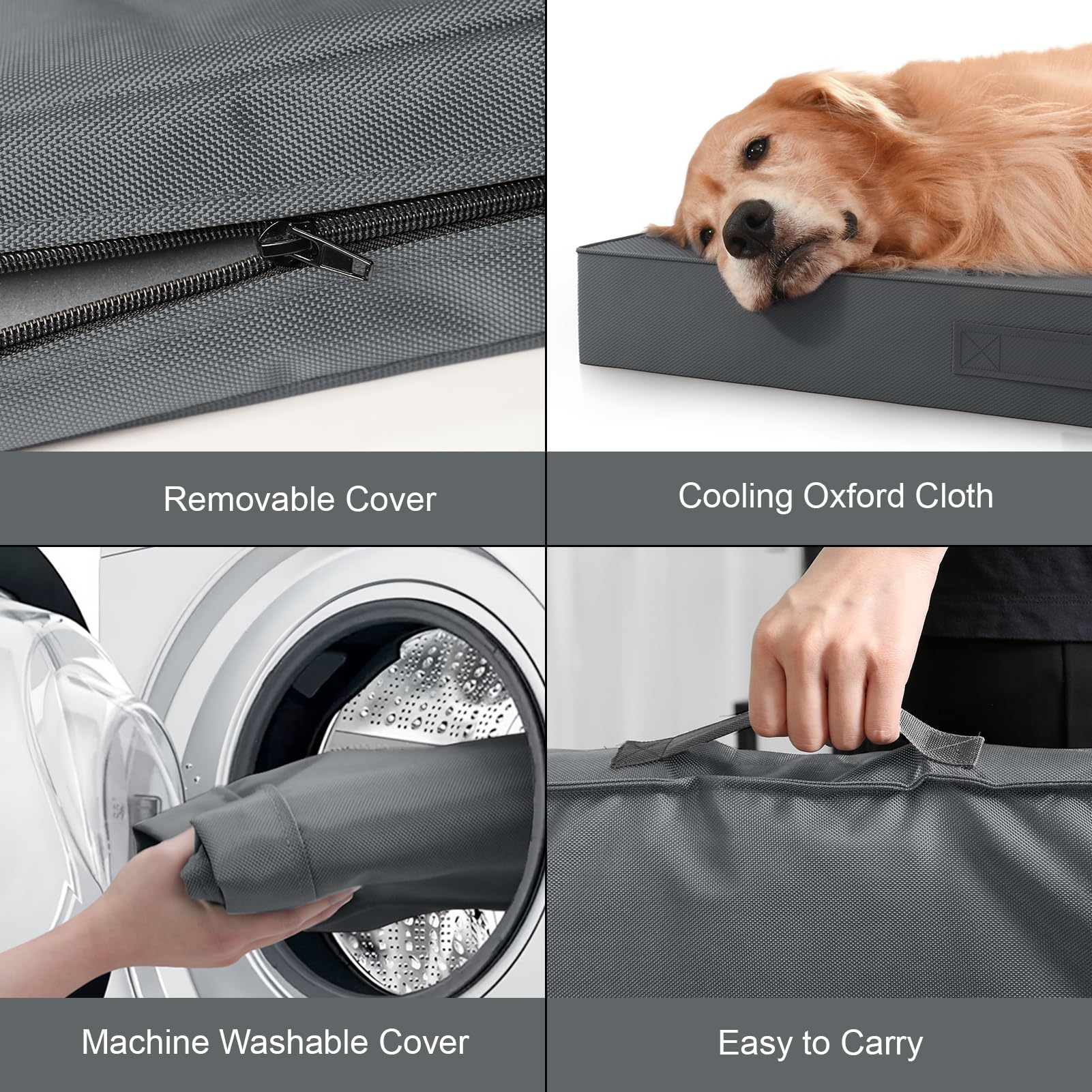 Tail Stories Outdoor Extra Large Dog Bed, Waterproof Dog Bed for Large Dogs, Egg Crate Foam XL Pet Bed with Removable Washable Oxford Cooling Cover, Grey - image 6