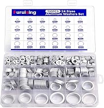 Furuising 720 Pieces Aluminium Washers, 24 Sizes Washers Set M5 M6 M8 M10 M12 M14 M16 M18 M20 M22 M24, Flat Oil Drain Plug Seal for Cars Sanitary Workshop DIY