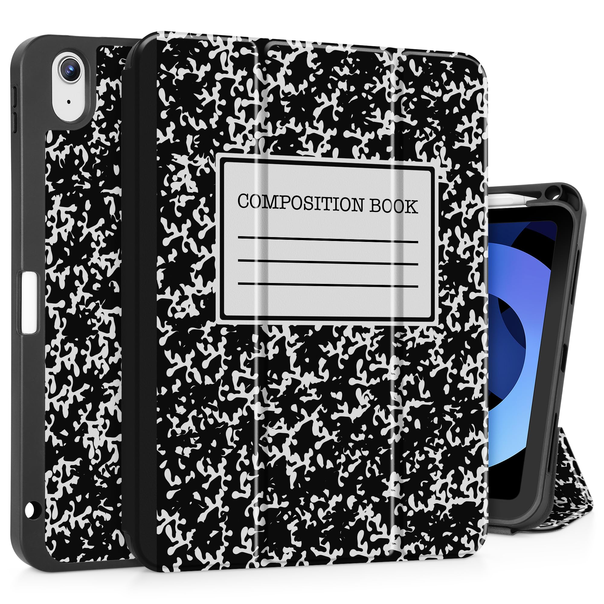 Tuiklol Case for iPad Air 11 inch (M3 2025/M2 2024) 7th/6th Gen/iPad Air 10.9 inch 5th/4th Gen 2022 2020 with Pencil Holder,Slim Protective Auto Sleep/Wake Trifold Stand Tablet Cover,Black Book