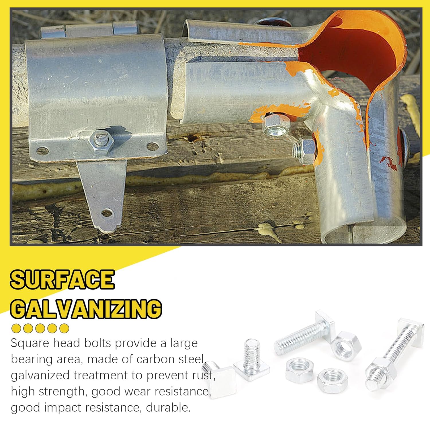 45 Set Square Head Bolt with Hex Nut Assortment Kit, M6 x 10/12/ 16/20/ 25/ 35mm Fully Thread Carbon Steel Galvanized Square Machine Screws for Equipment/Machinery