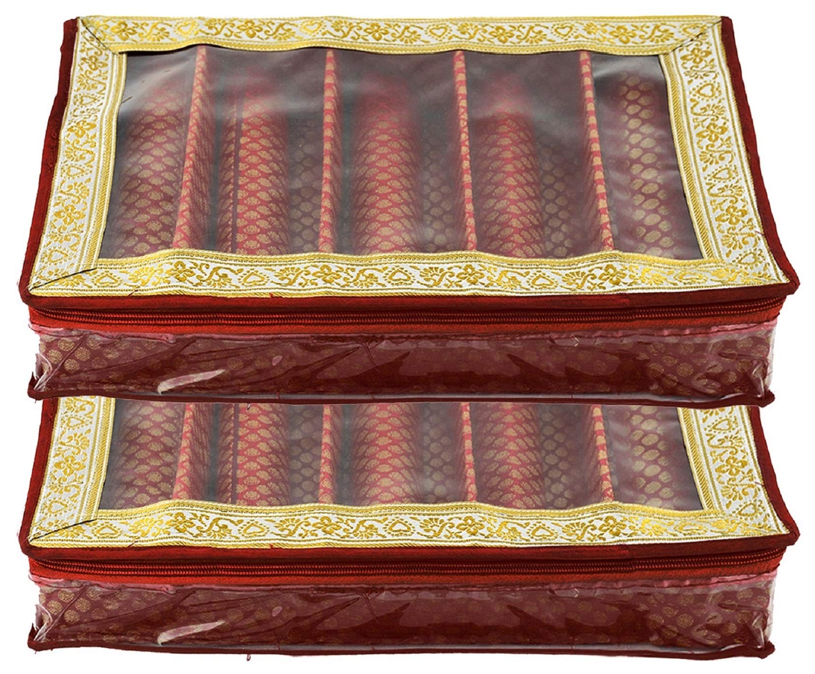 Kuber Industries Exclusive Polka Dots Design Brocade Hardboard 2 Pieces Five Rod Bangle Box (Maroon) -CTLTC38827