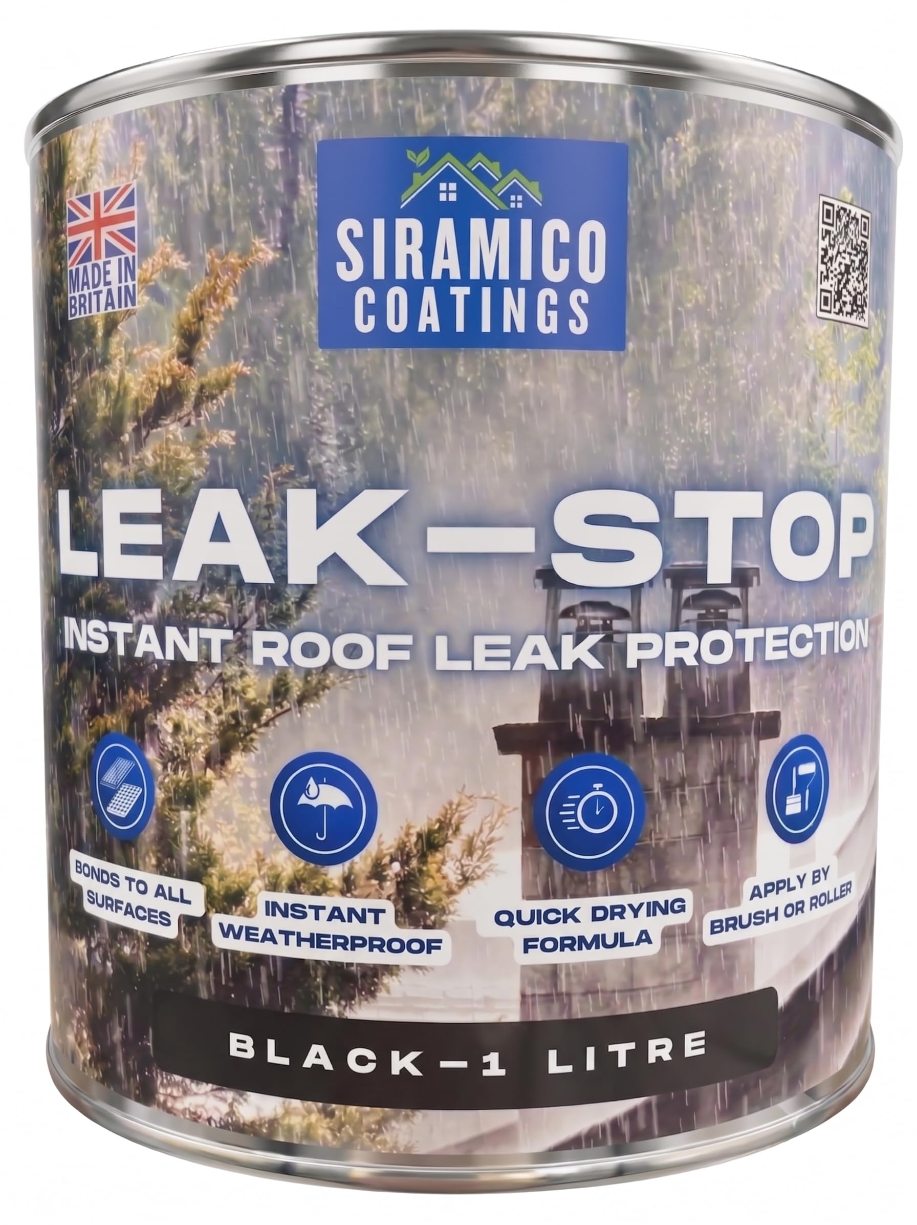 SIRAMICO COATINGS | Leak Stop Rapid Roof Repair BLACK Paint | 1 Litre | Instant Waterproof Roof Sealant | Perfect for Flat and Pitched Felt, Shed & Garage Roofs | Can Be Applied to Damp Surfaces