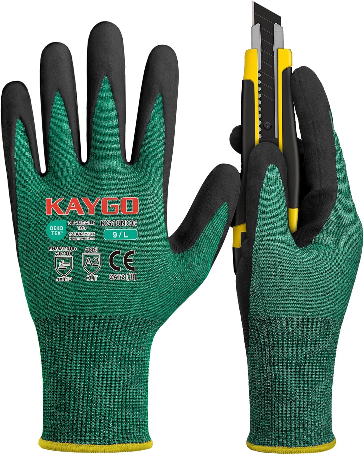 KAYGO 3 Pairs Cut Resistant Gloves,Safety Work Gloves KG18NCG,MicroFoam Nitrile Coating for Construction Automotive Warehouse