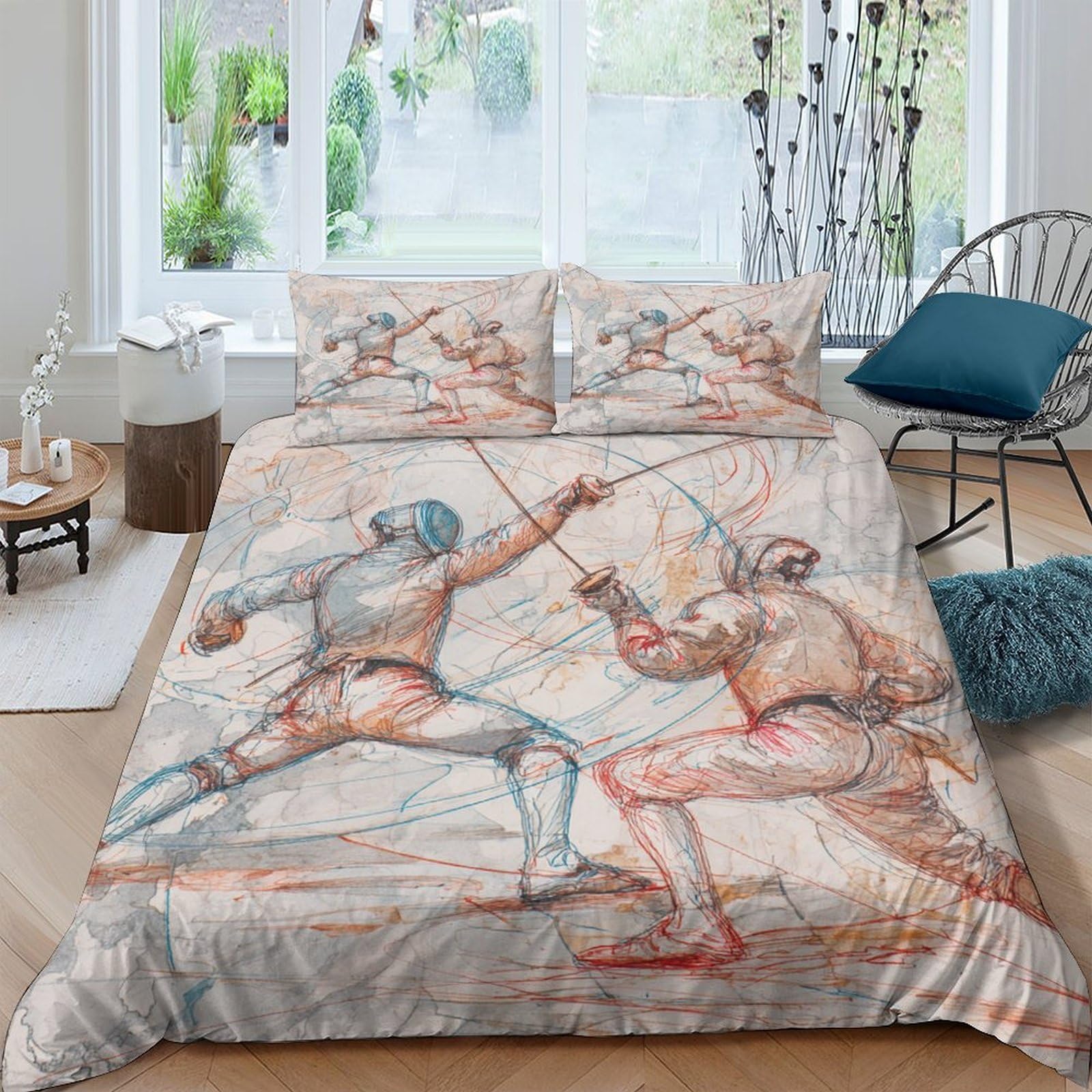 Ctjqhvkz Style-10 3D Printed Medieval Swordplay Fitted Sheet Microfiber Soft Renaissance Duel Bed Cover For Bedroom Guestroom Decor Single（135X200cm）