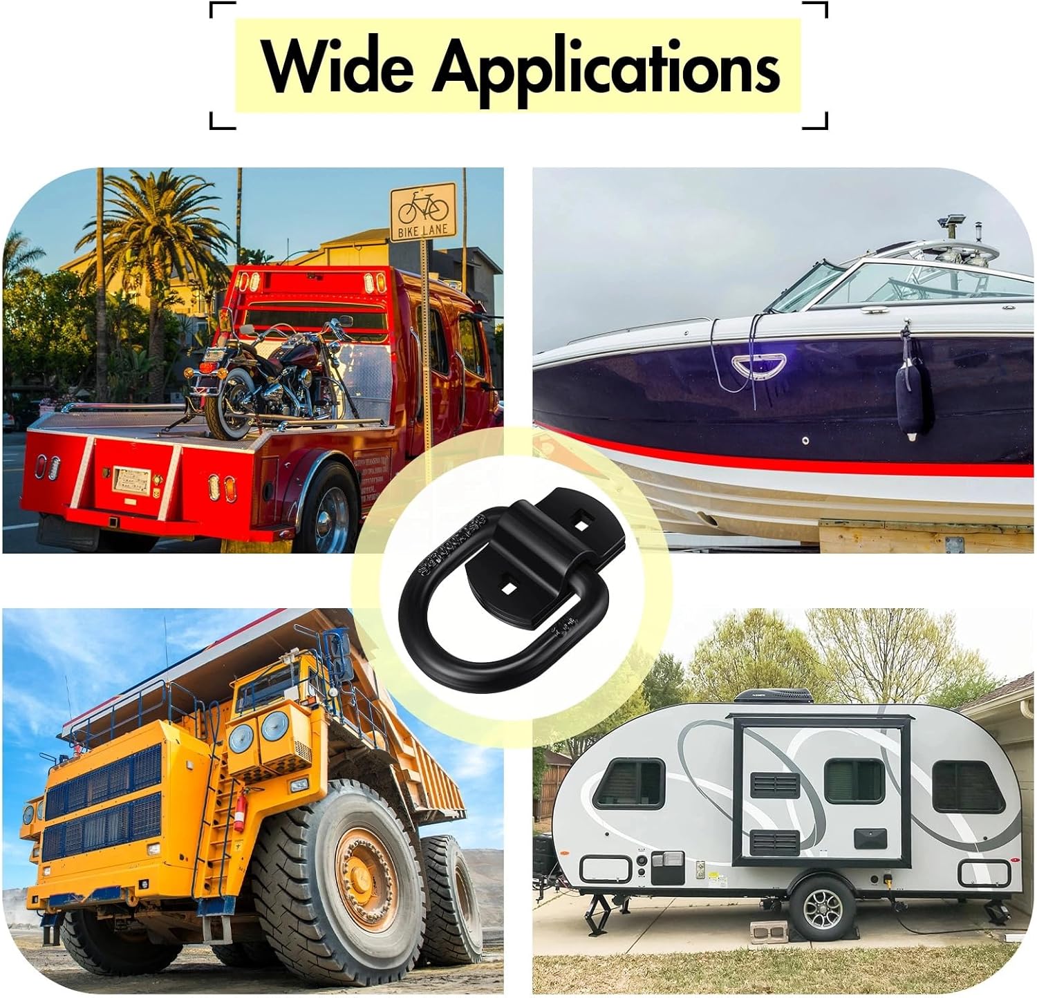 Riakrum 8 Pieces D Ring Tie Down Anchor 1/2 Inch Heavy Duty Tie Down Rings 12000 Lbs Break Strength Anchors Hook with Screws Bolts for Trailer Truck Bed Cargo(Black) - Image 7