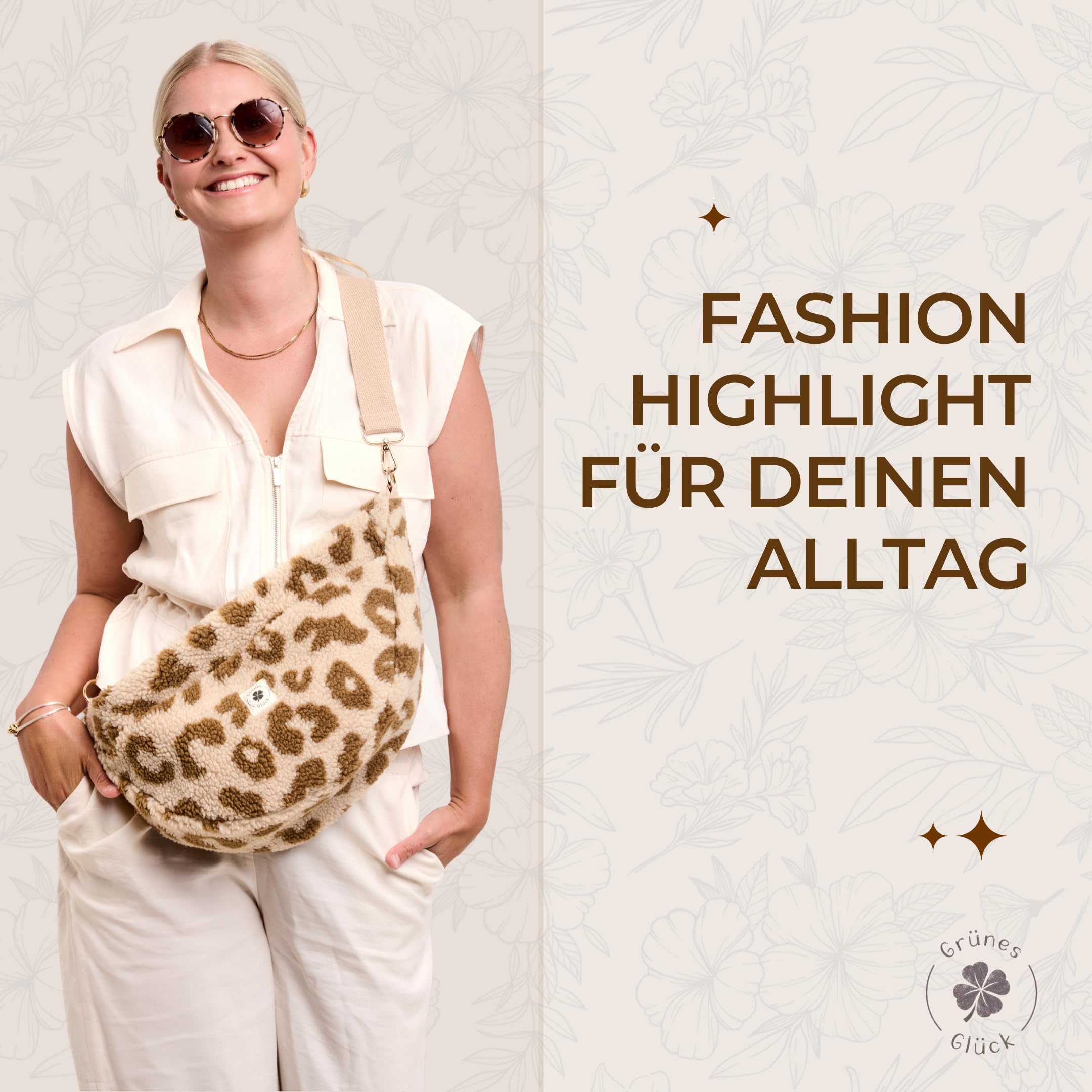 Teddy Moon Bag LARGE Damen mit Innen & Außentasche | Perfekt als Crossbody Bag mit verstellbarem Gurt | Teddy Tasche Damen auch als Kinderwagen Organizer geeignet