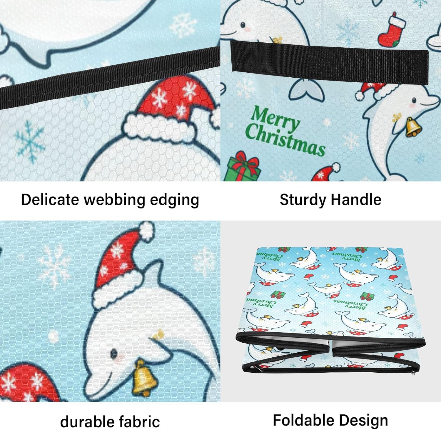 High Capacity Christmas ornament storage Holds Up to 64, Adjustable Dividers, Zippered Top, Two Handles handy Holiday Storage Case with Lid,Merry Christmas Cute Dolphin