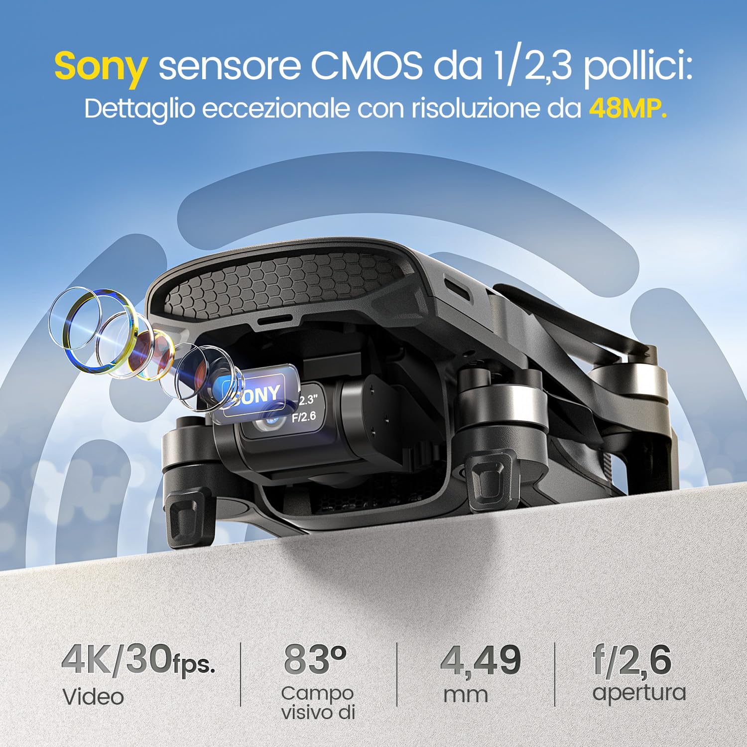 Holy Stone HS900 Drone GPS con Fotocamera 4K per Adulti,Drone con Gimbal Brushless a 3 Assi, Video 4K/30FPS, Foto 48MP,Trasmissione 6KM,Tempo di Volo 30 Min,Tracciamento Visivo, Meno di 249g,C0