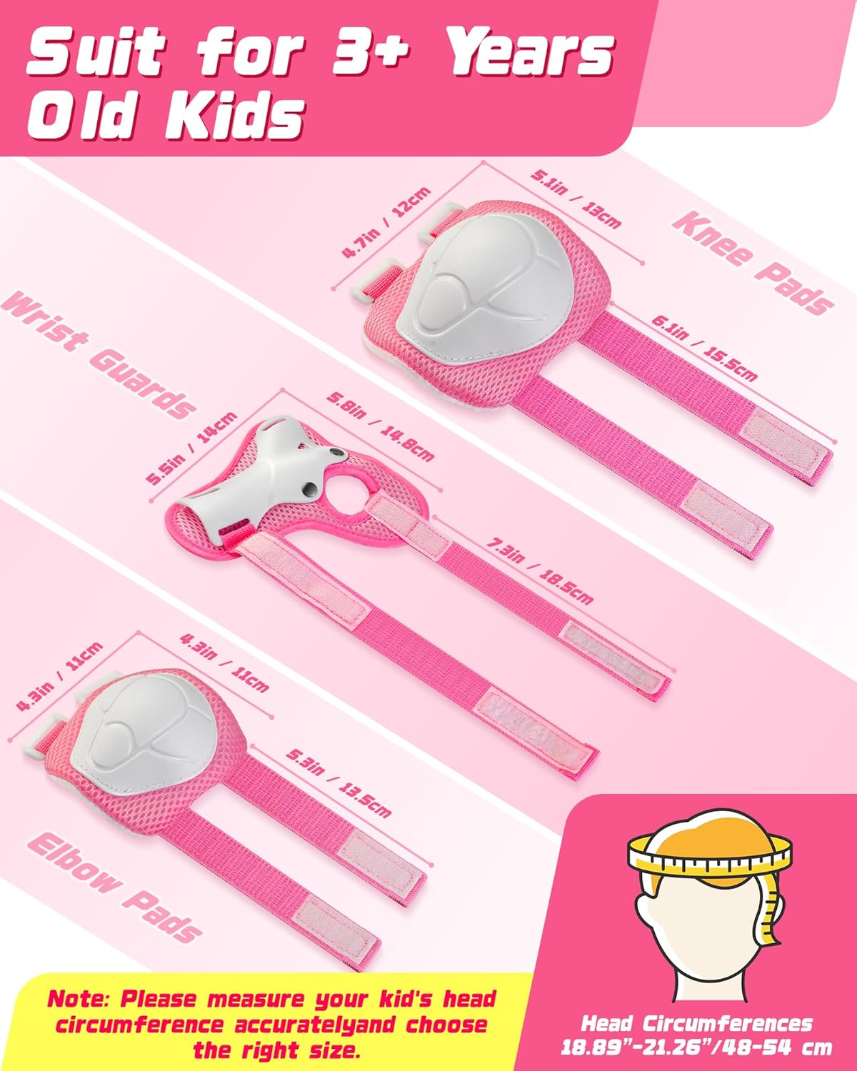 Color Pink Kids Bike Helmet Set, Adjustable Helmet for Ages 2-3-5-8-14 Year Boys Girls, Toddler Pad Set with Knee and Elbow Pads for Bike, Roller, Skating, Scooter, Longboard and More Sports,