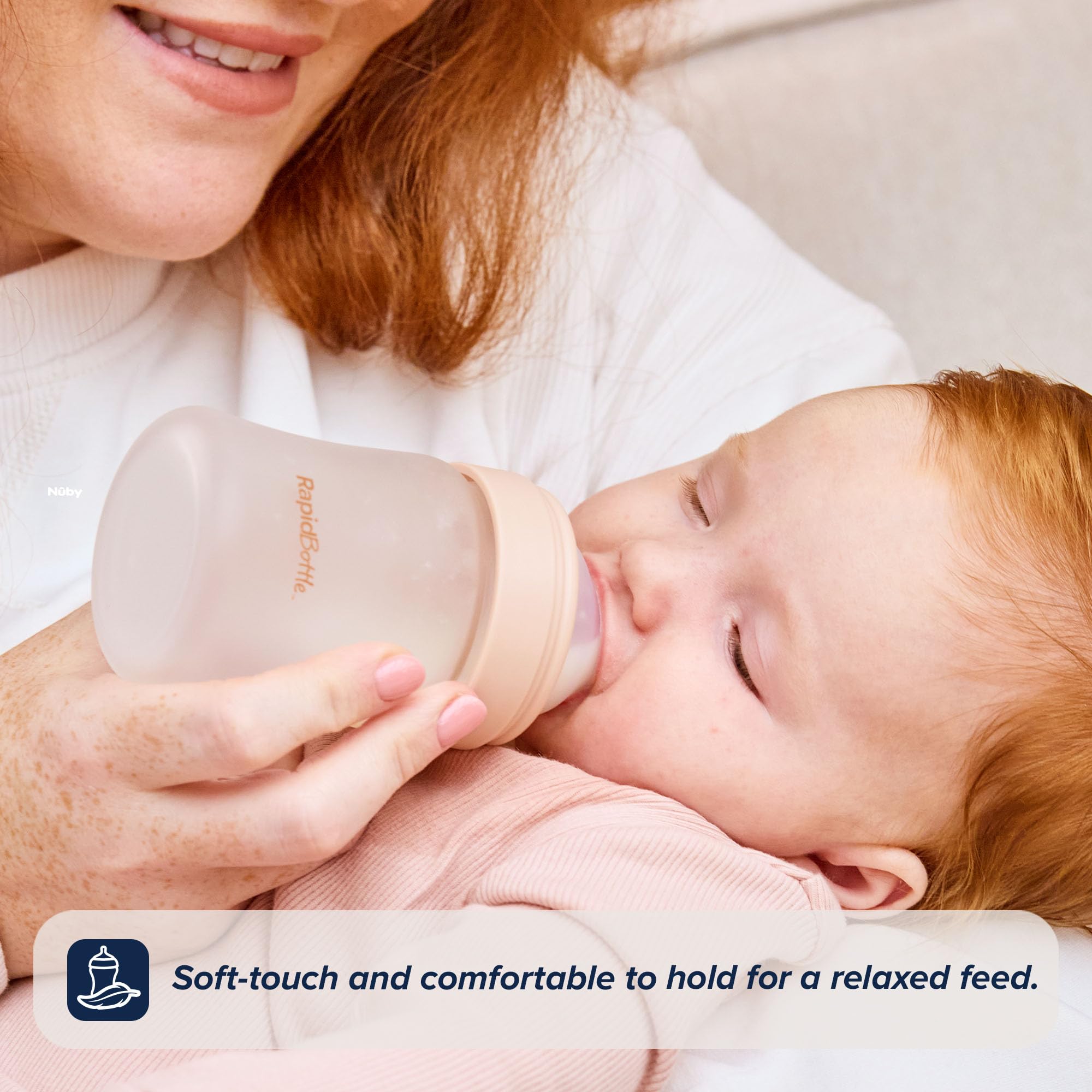 Nuby RapidBottle - Confezione da 2 biberon in vetro anti-coliche, con tettarella in silicone rivestito in silicone, alimentazione rapida, senza microplastiche, sterilizzazione rapida, 255 ml, colore