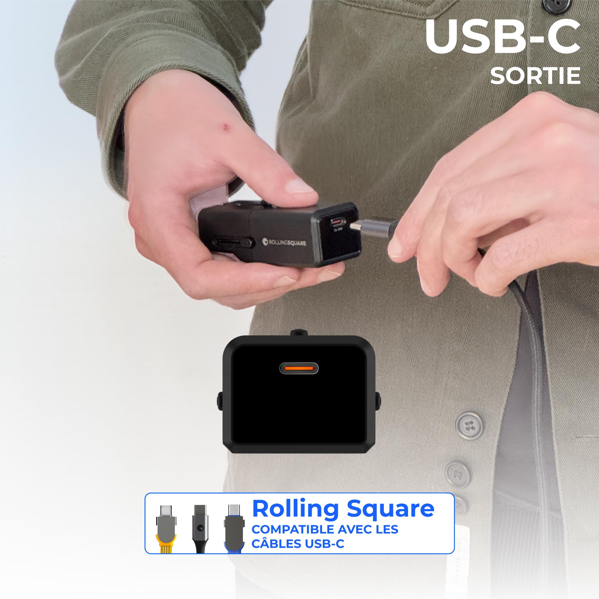 Rolling Square Portable Pocket Travel Adapter - Adaptateur de Voyage Poche Portable, Chargeur Universel USB-C pour 200+ Pays, Prises US, EU, UK, AU, Charge Rapide 30W pour Smartphones, Tablettes, Noir