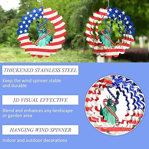 Miniatura 5 de UPINS Molinillo de viento patriótico, para exteriores, grande, 4 de julio, 3D, giratorio americano, decoración de jardín, spinners, esculturas,
