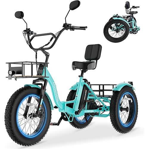 MOONCOOL Electric Tricycle for Adults, 20" x 4" Fat Tire Electric Trike, 48V 500W 3 Wheel Electric Bike, 7 Speed E Trikes for Adults with Removable Battery, Aluminum Frame & Large Basket