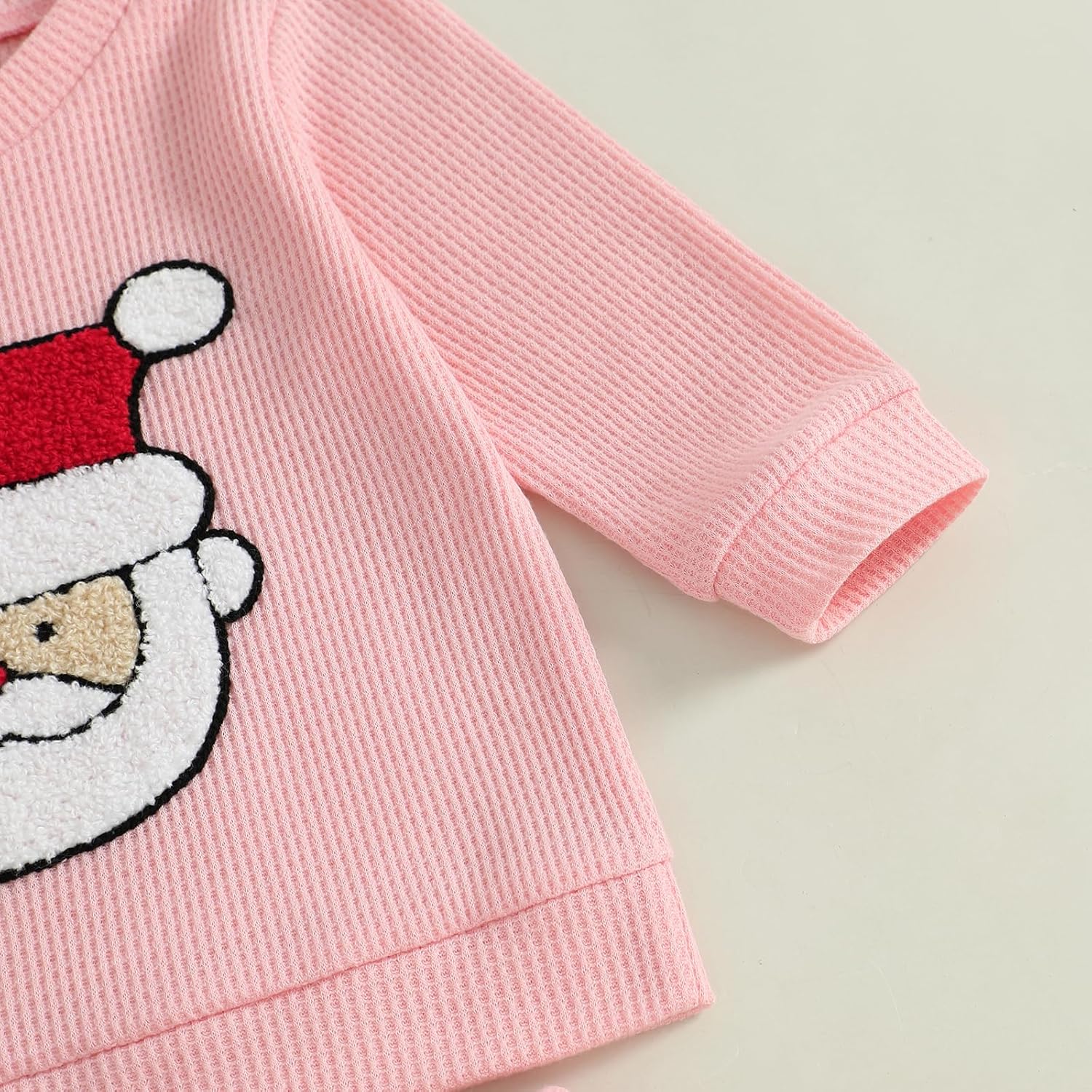 Fernvia Baby Girl Christmas Outfit Toddler Winter Clothes Santa Embroidery Waffle Knit Sweatshirt Pullover Tops Pant Set - Image 5