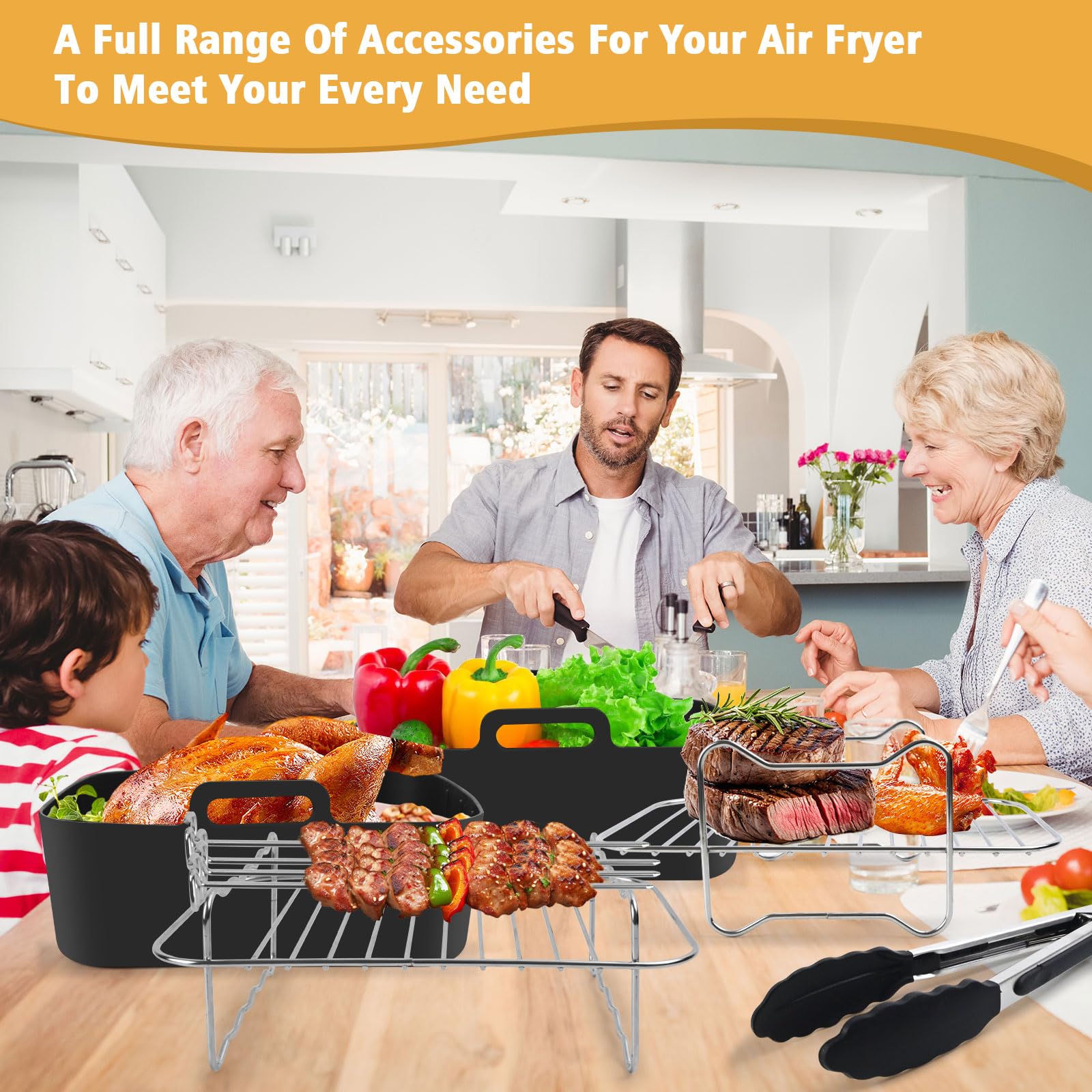 Akcesoria do frytkownicy na gorące powietrze do Airfryer AF400EU AF451EU AF300EU, seria Dual Basket, forma silikonowa do frytkownicy na gorące powietrze, akcesoria, ruszt do grilla, szczypce do