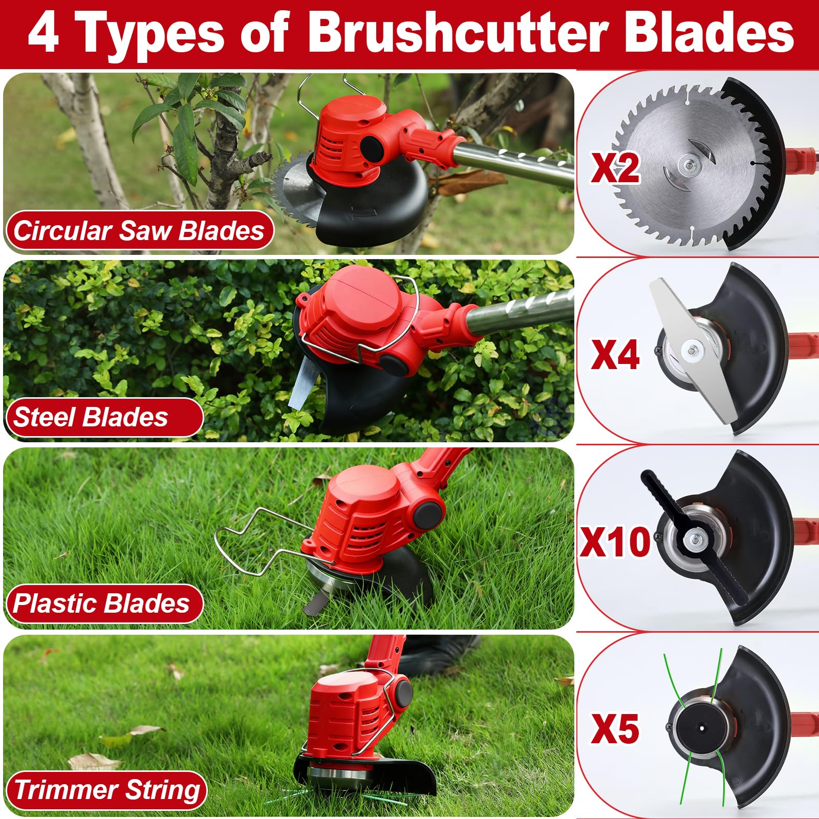 Cordless Strimmer Grass Trimmer with 2*Battery and Charger, Lightweight Strimmer Cordless, Battery Strimmer 21V MAX, Garden Strimmer Adjustable Head and Telescopic shaft for Lawn, Edges, Weeds — view 5