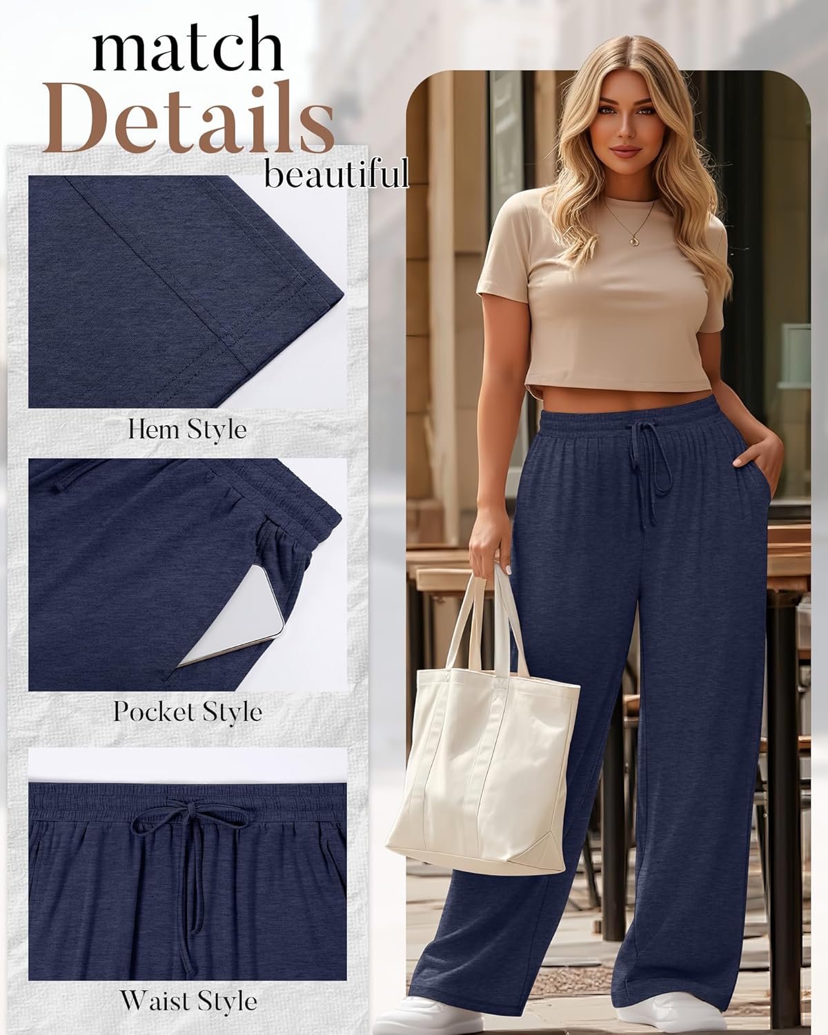 3 Pack Women's Plus Size Pants, Drawstring Wide Leg High Waist Sweatpants Loose Cas... - Image 6