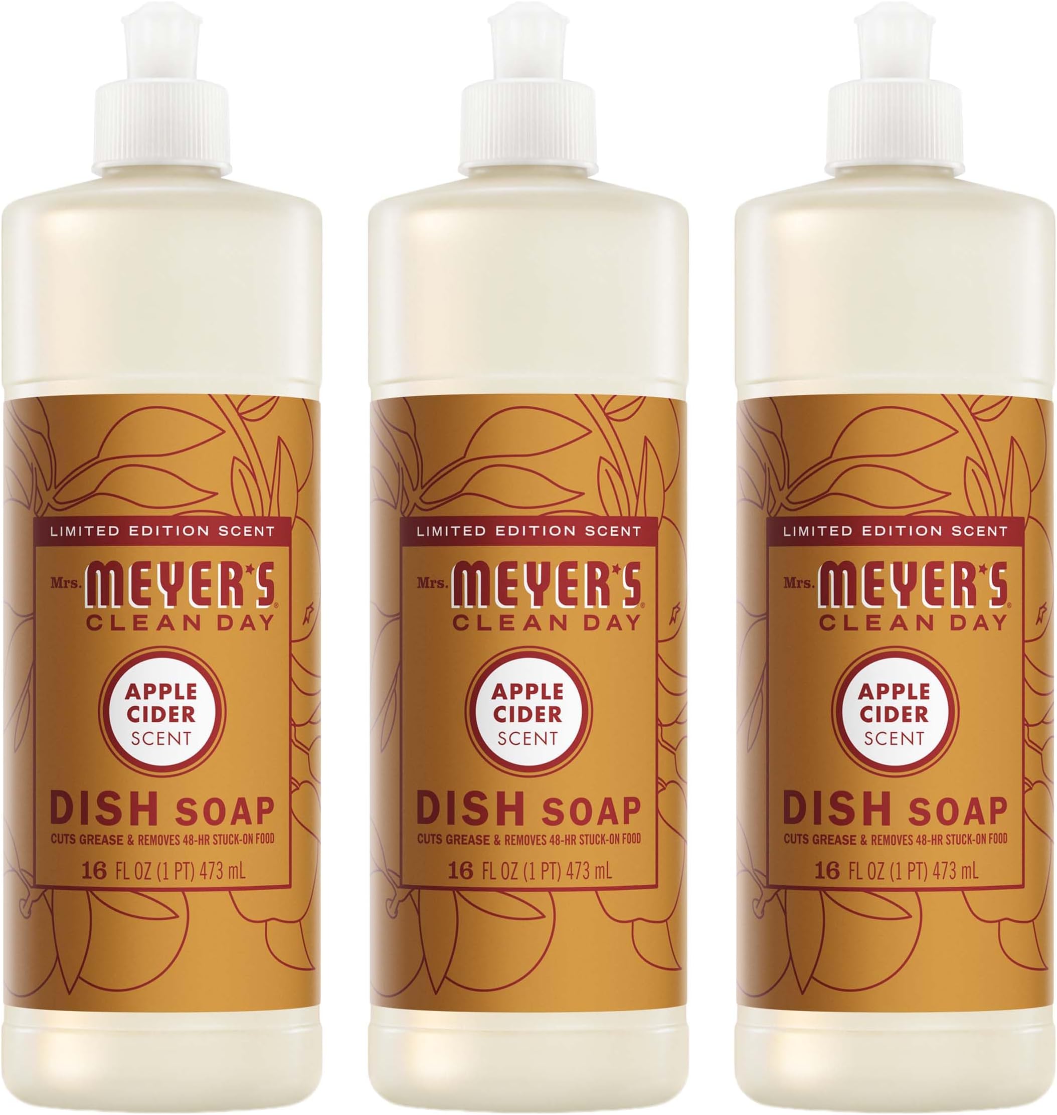 CLEAN DAY Liquid Dish Soap, Apple Cider Scent, 16 Fl Oz Bottle - 3 Pack