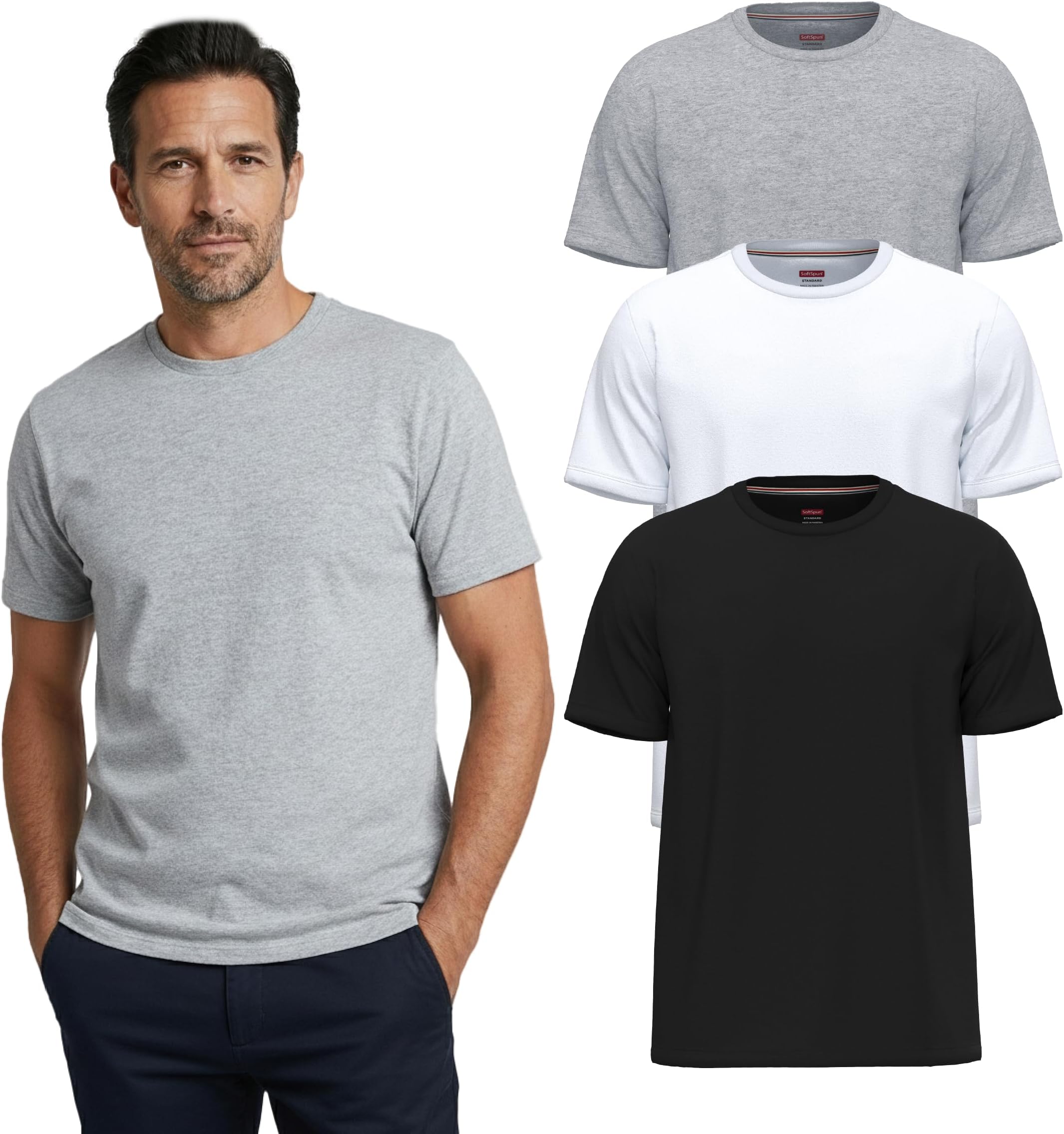 3 / 7 Pack T Shirts for Men UK 100% Cotton Tshirts | Premium Plain Crew Neck Mens T Shirts Multipack