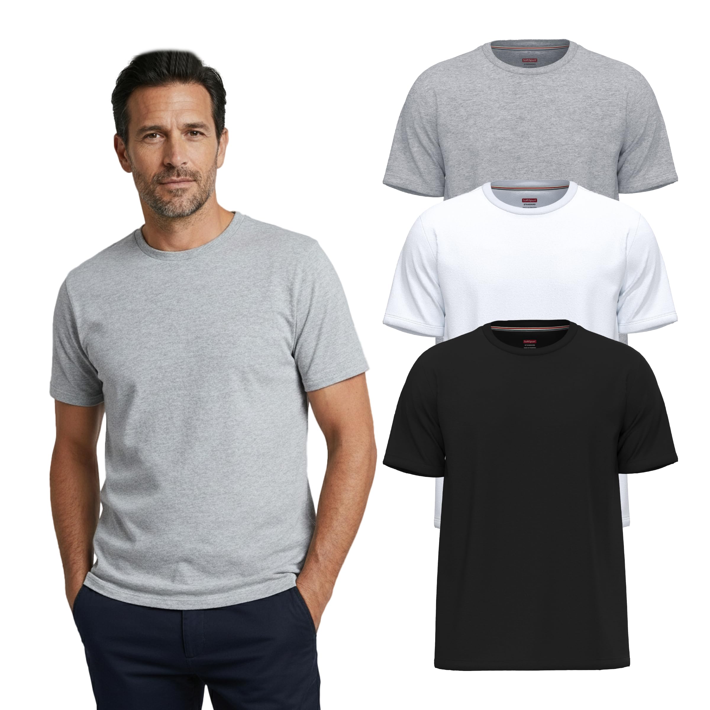 3 / 7 Pack T Shirts for Men UK 100% Cotton Tshirts | Premium Plain Crew Neck Mens T Shirts Multipack