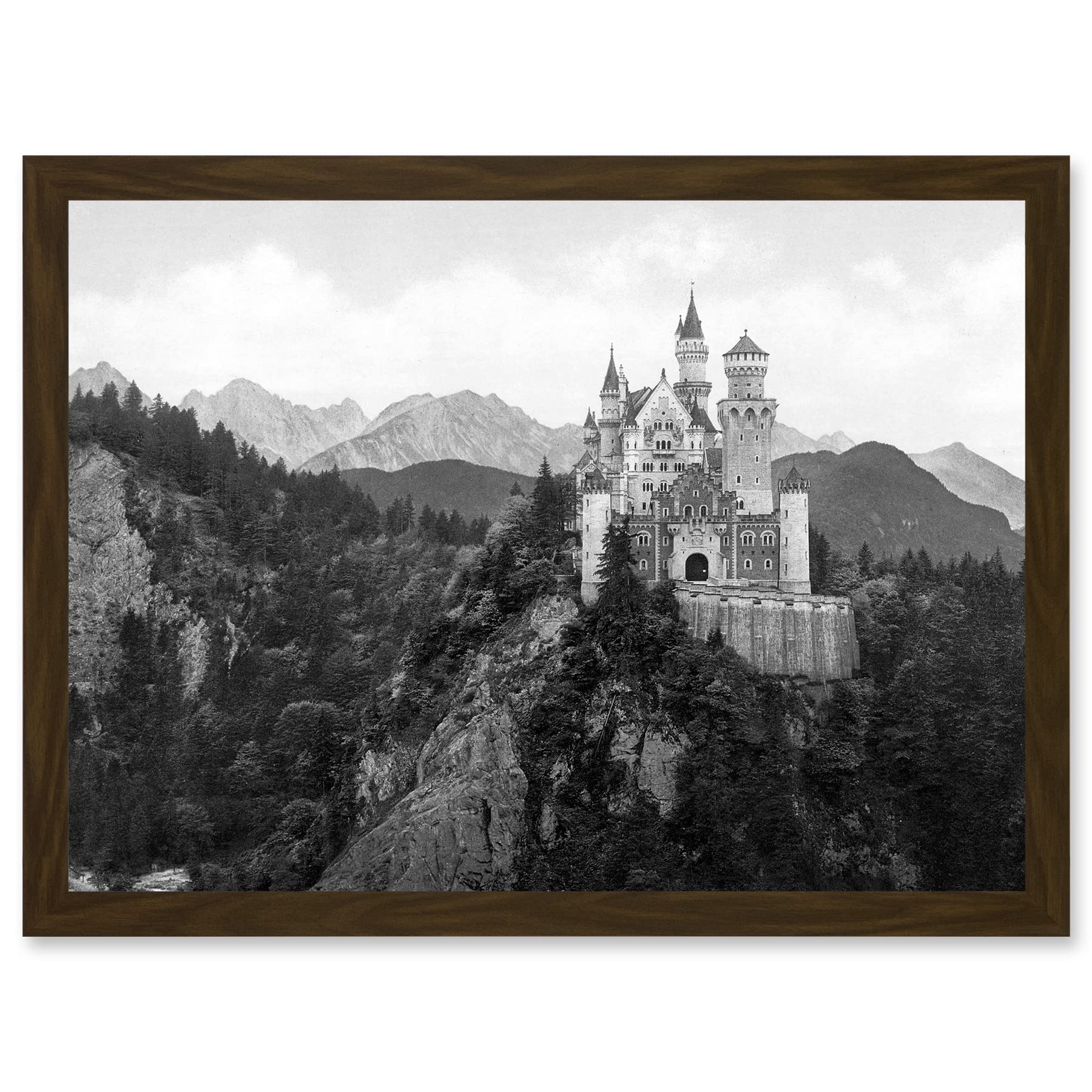 Artery8 Vintage Photo Neuschwanstein Castle Bavaria Germany A4 Artwork Framed Wall Art Print