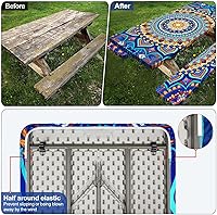 Vista 86 de Play Tailor - Mantel para mesa de pícnic con cubiertas para bancas, impermeable y a prueba de viento con bolsa de cordón, ajustable a mesas y bancas