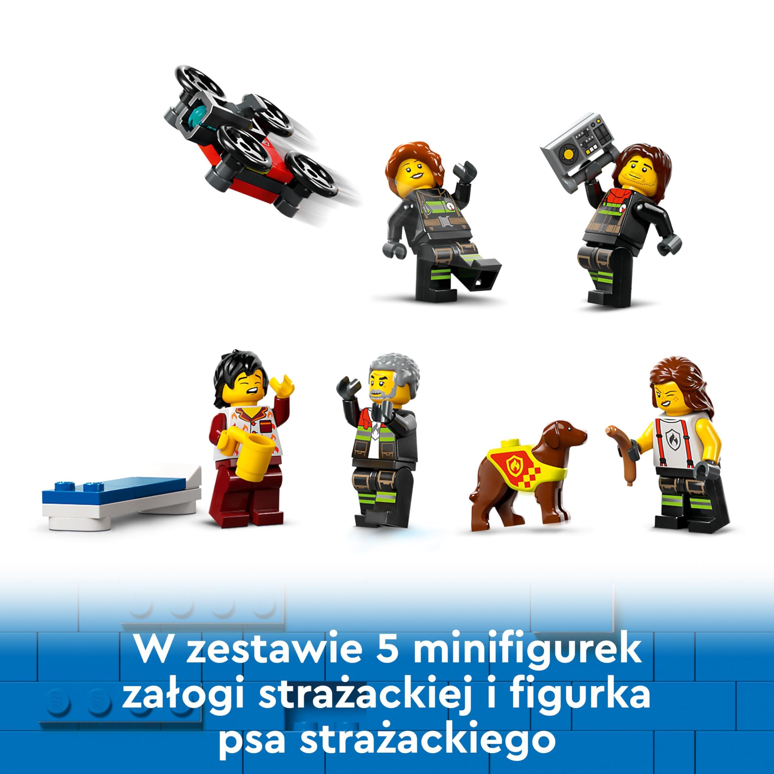LEGO City Remiza strażacka z wozem strażackim, Zestaw z Pojazdem Ratunkowym dla 6-latka, Chłopca i Dziewczynki, 5 Minifigurek i Figurka Psa, Kreatywne Zabawki do Zbudowania, Prezent Urodzinowy, 60414